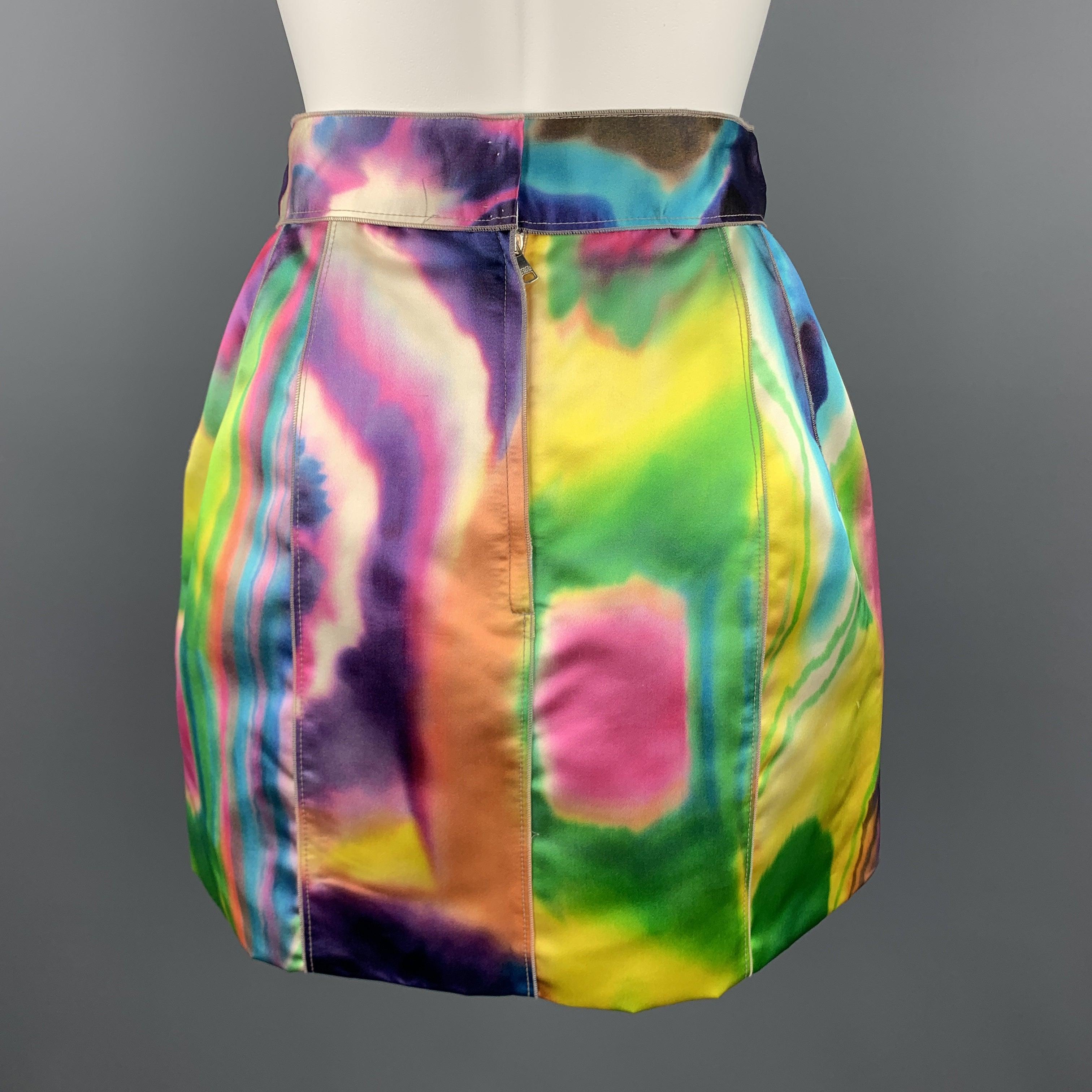 DOLCE & GABBANA Size 2 Multi-Color Watercolor Silk Satin Skirt For Sale 1