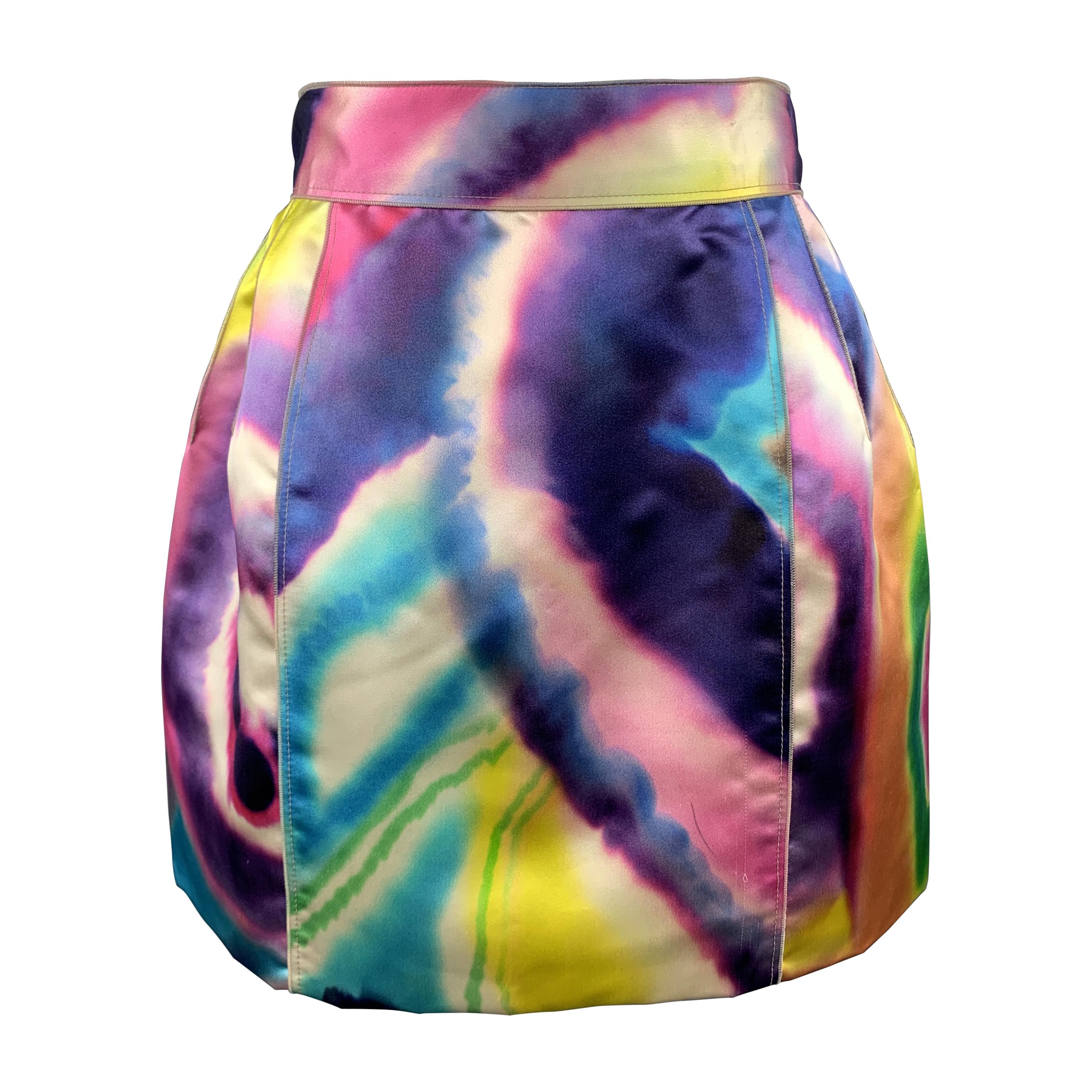 DOLCE & GABBANA Size 2 Multi-Color Watercolor Silk Satin Skirt