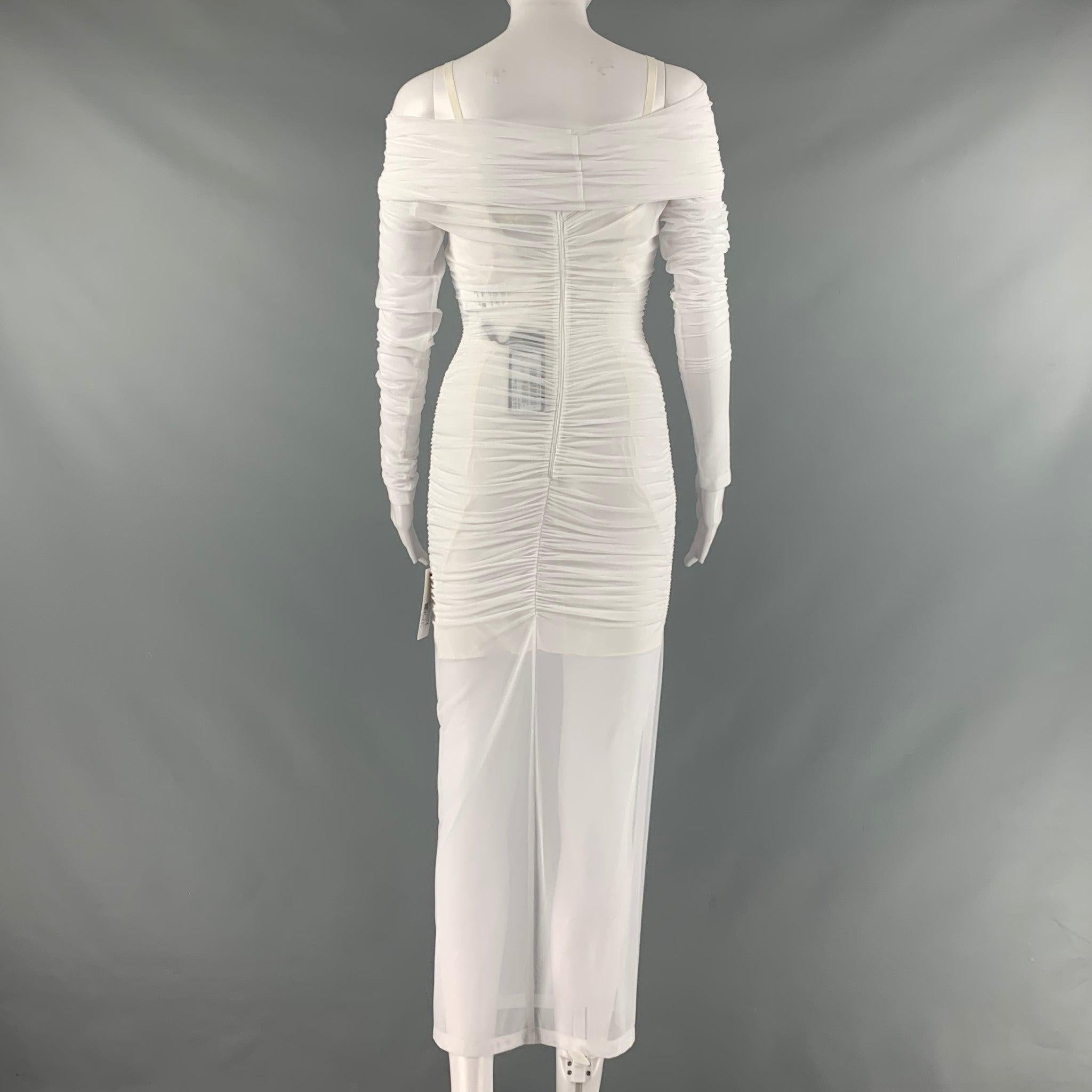 DOLCE & GABBANA Size 2 White Nylon Eastane Ruched Off-Shoulder Cocktail Dress In Excellent Condition In San Francisco, CA