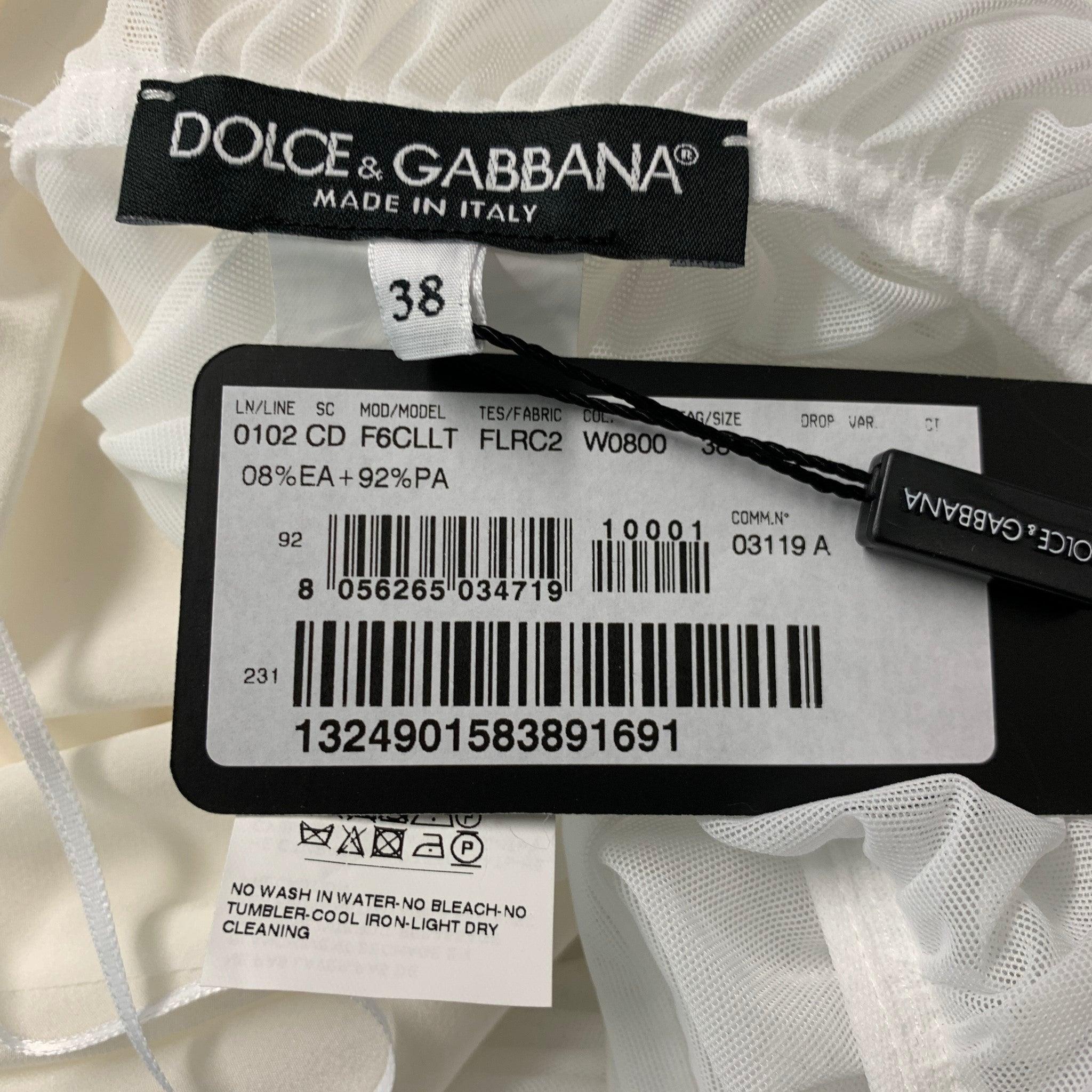Women's DOLCE & GABBANA Size 2 White Nylon Eastane Ruched Off-Shoulder Cocktail Dress