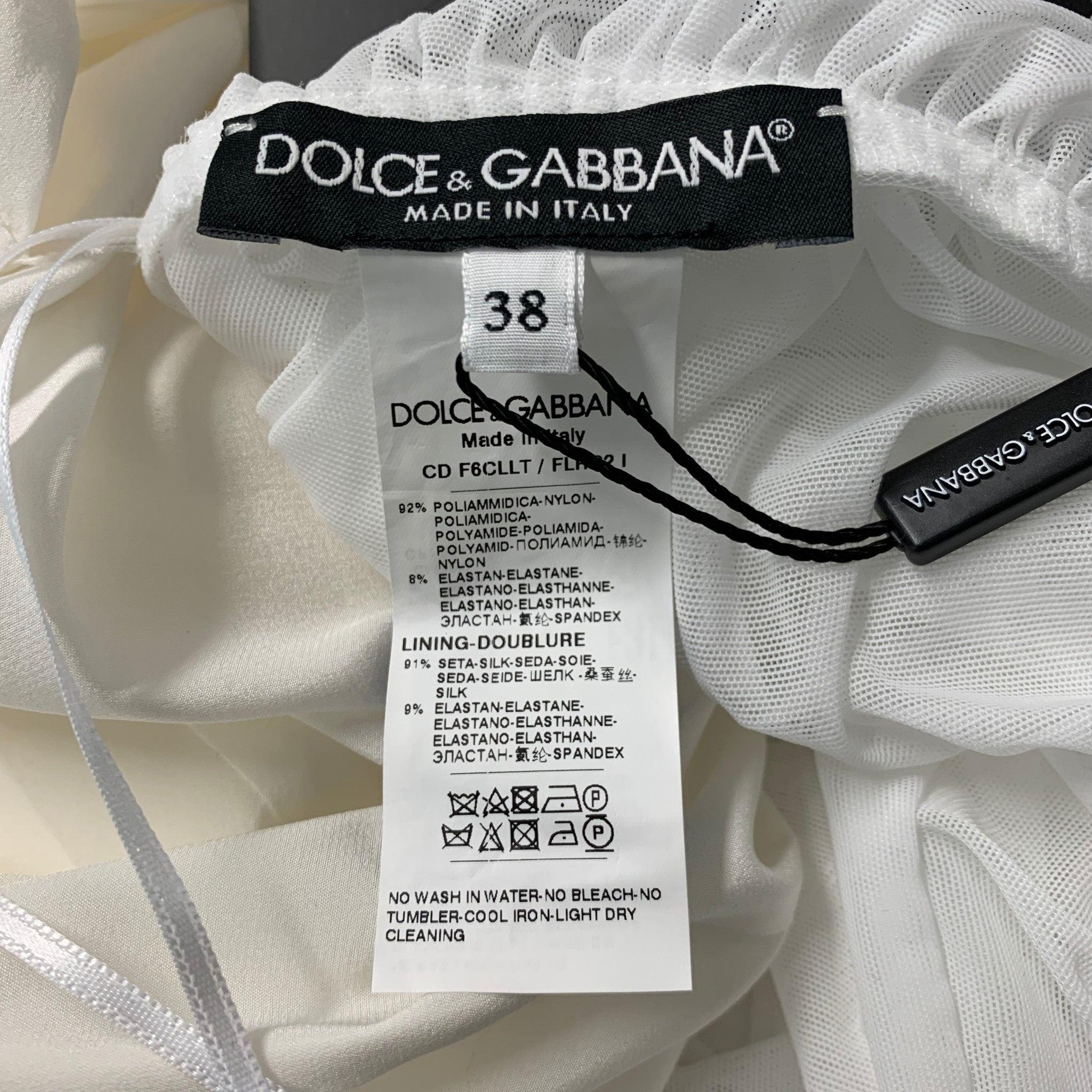 DOLCE & GABBANA Size 2 White Nylon Eastane Ruched Off-Shoulder Cocktail Dress 1