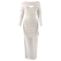 DOLCE & GABBANA Size 2 White Nylon Eastane Ruched Off-Shoulder Cocktail Dress