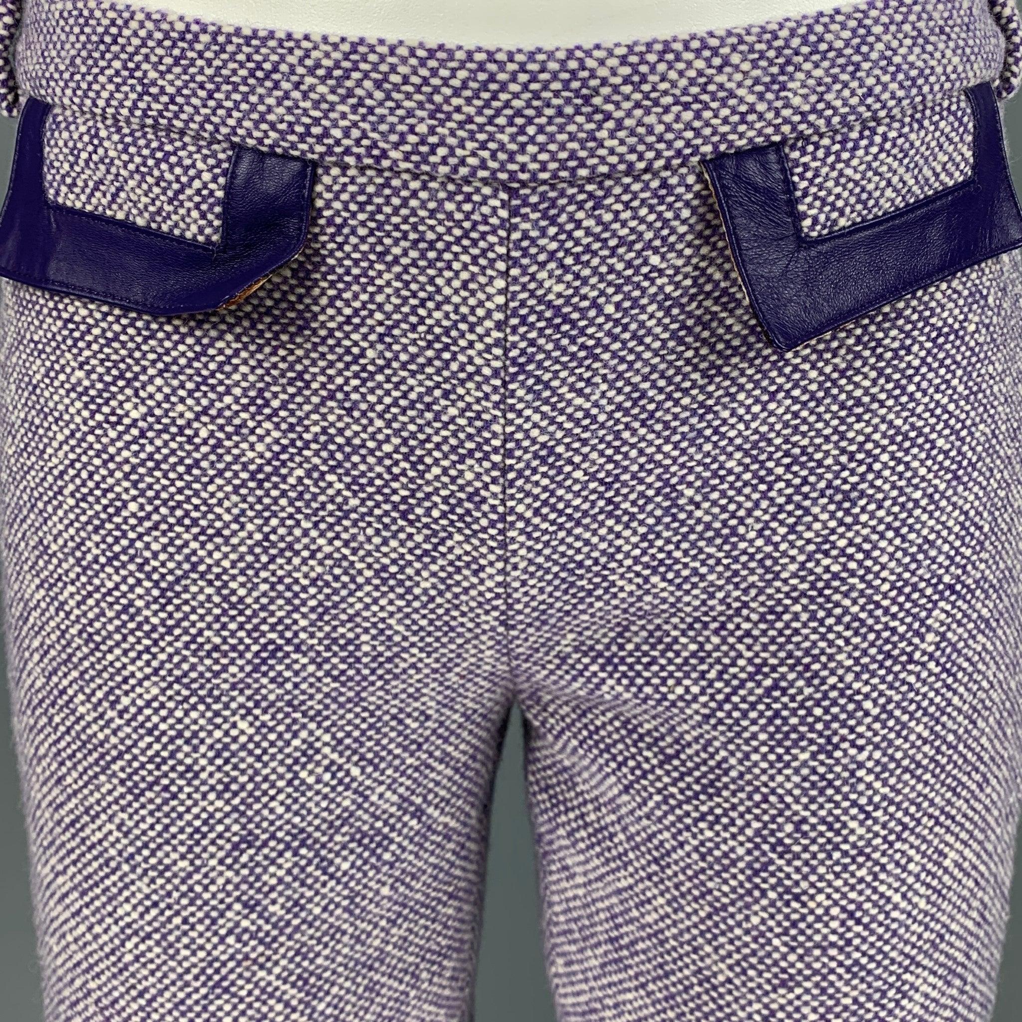 DOLCE & GABBANA Size 26 Purple White Wool Blend Dress Pants In Good Condition For Sale In San Francisco, CA