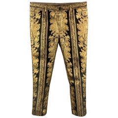 DOLCE & GABBANA Size 28 Black & Gold Metallic Brocade Polyester Blend Dress Pant