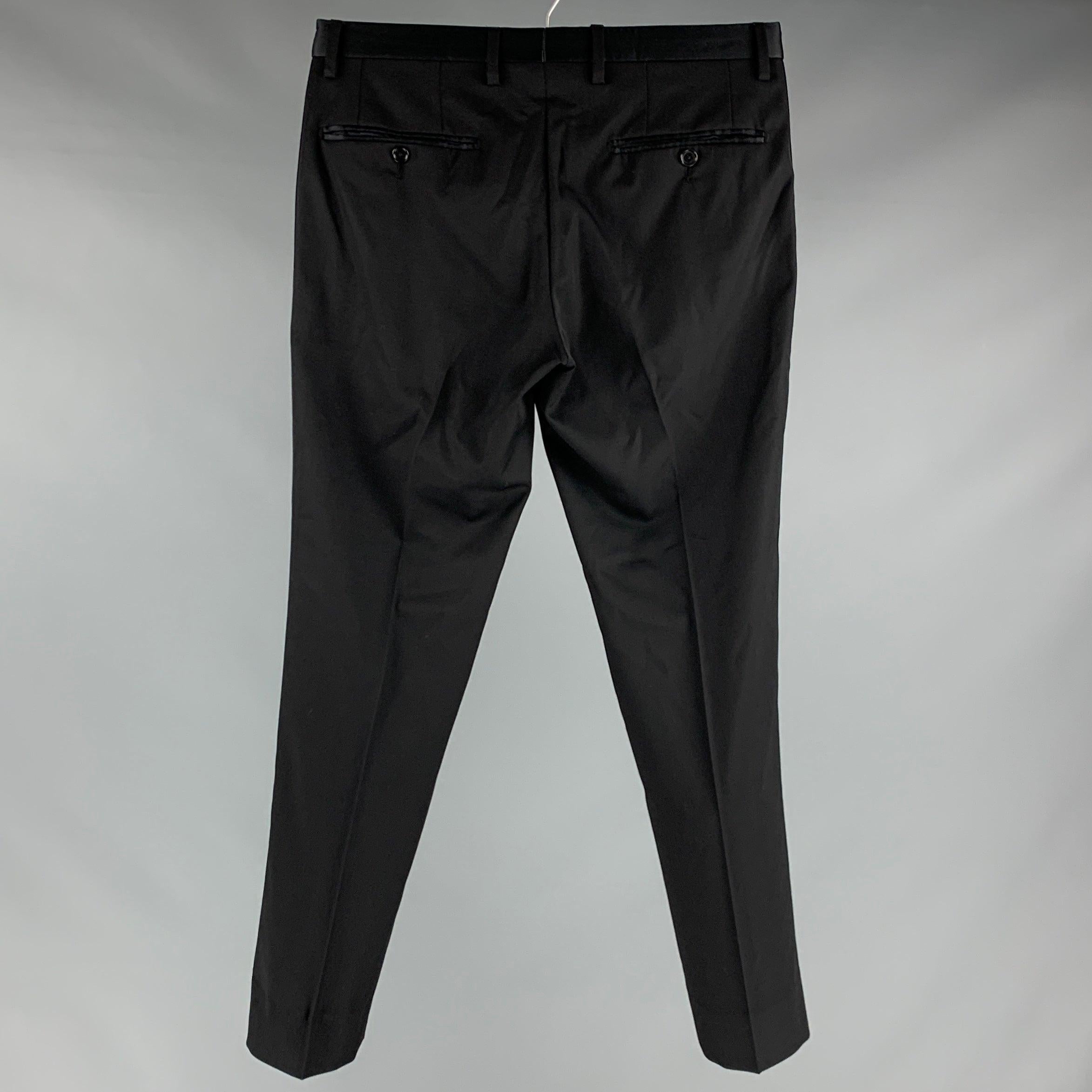 DOLCE & GABBANA Size 28 Black Wool Blend Tuxedo Dress Pants In Good Condition For Sale In San Francisco, CA