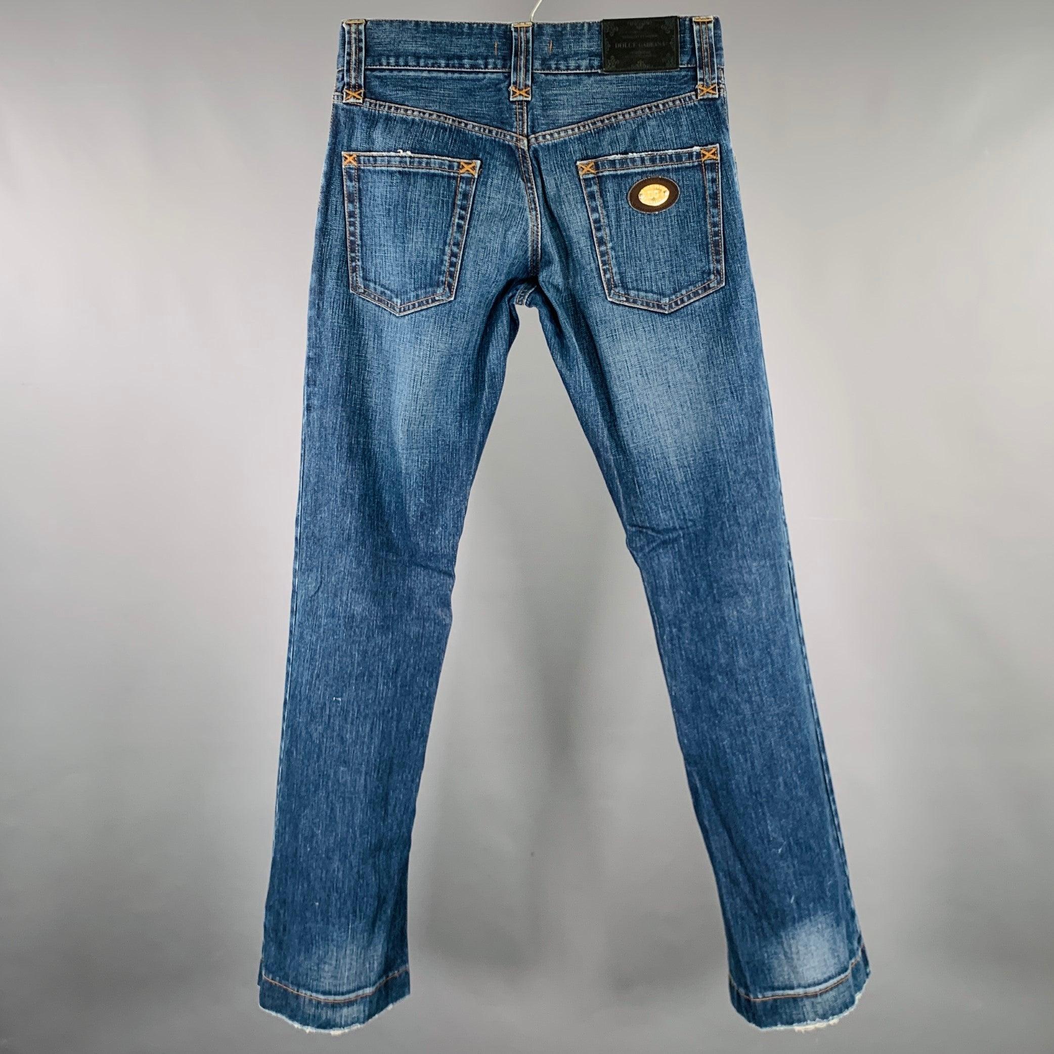 DOLCE & GABBANA Size 28 Blue Contrast Stitch Cotton Jeans In Excellent Condition For Sale In San Francisco, CA