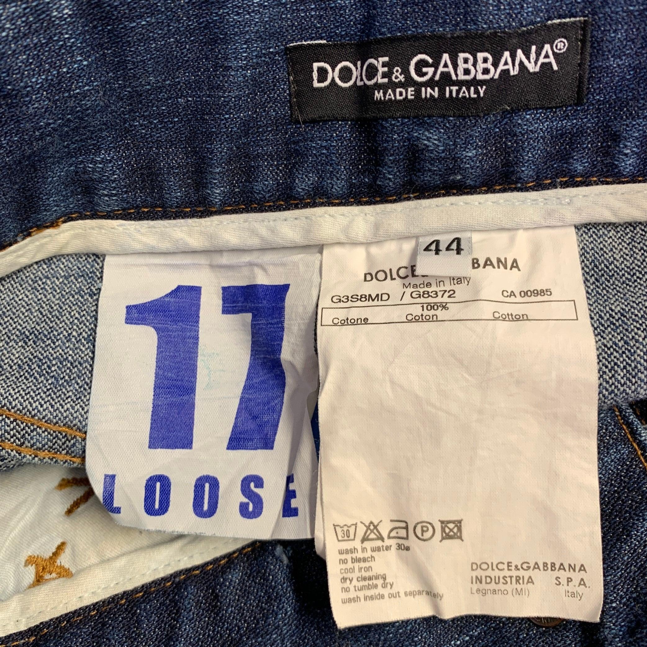 DOLCE & GABBANA Size 28 Blue Contrast Stitch Cotton Jeans For Sale 1
