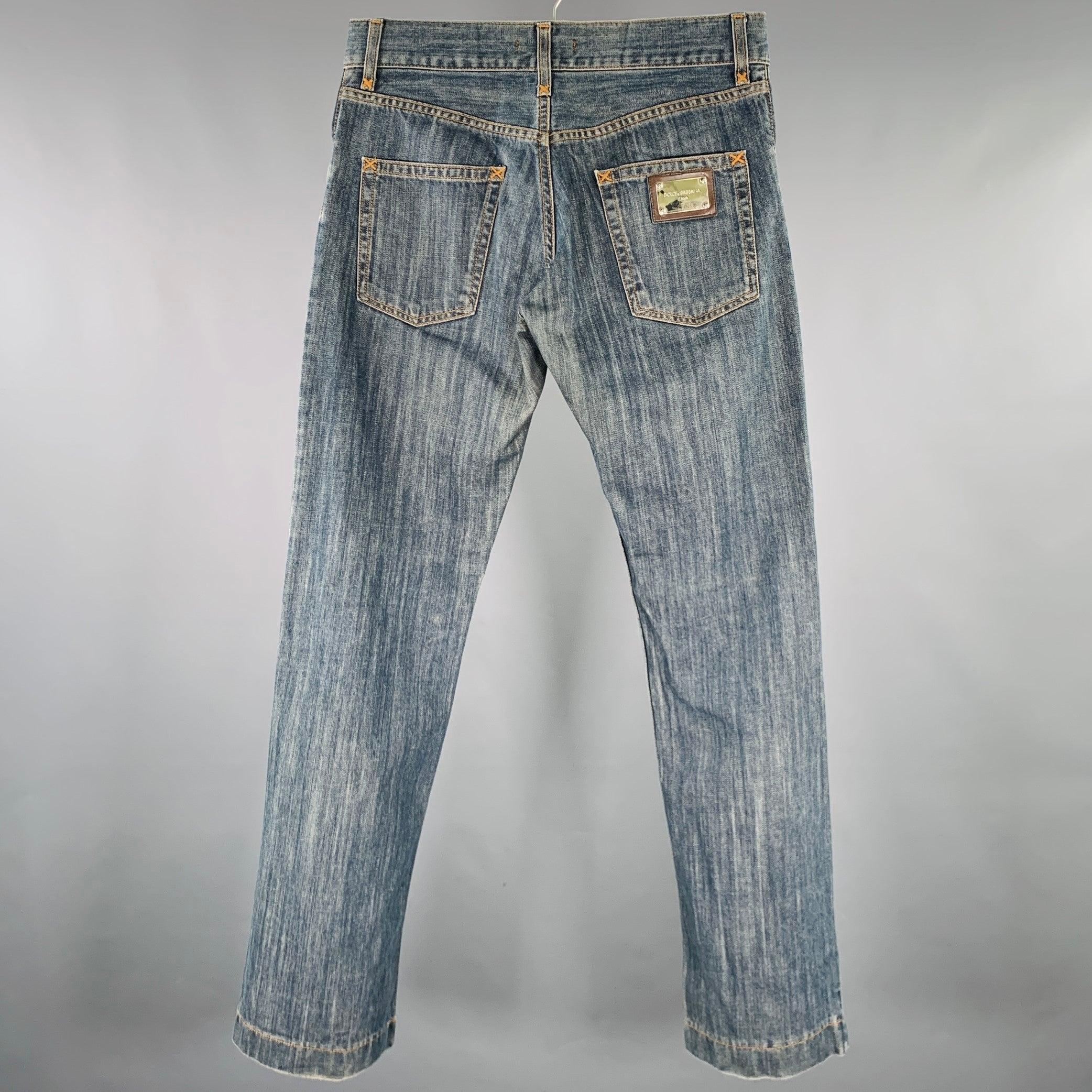 Gray DOLCE & GABBANA Size 28 Blue Cotton Straight Jeans For Sale