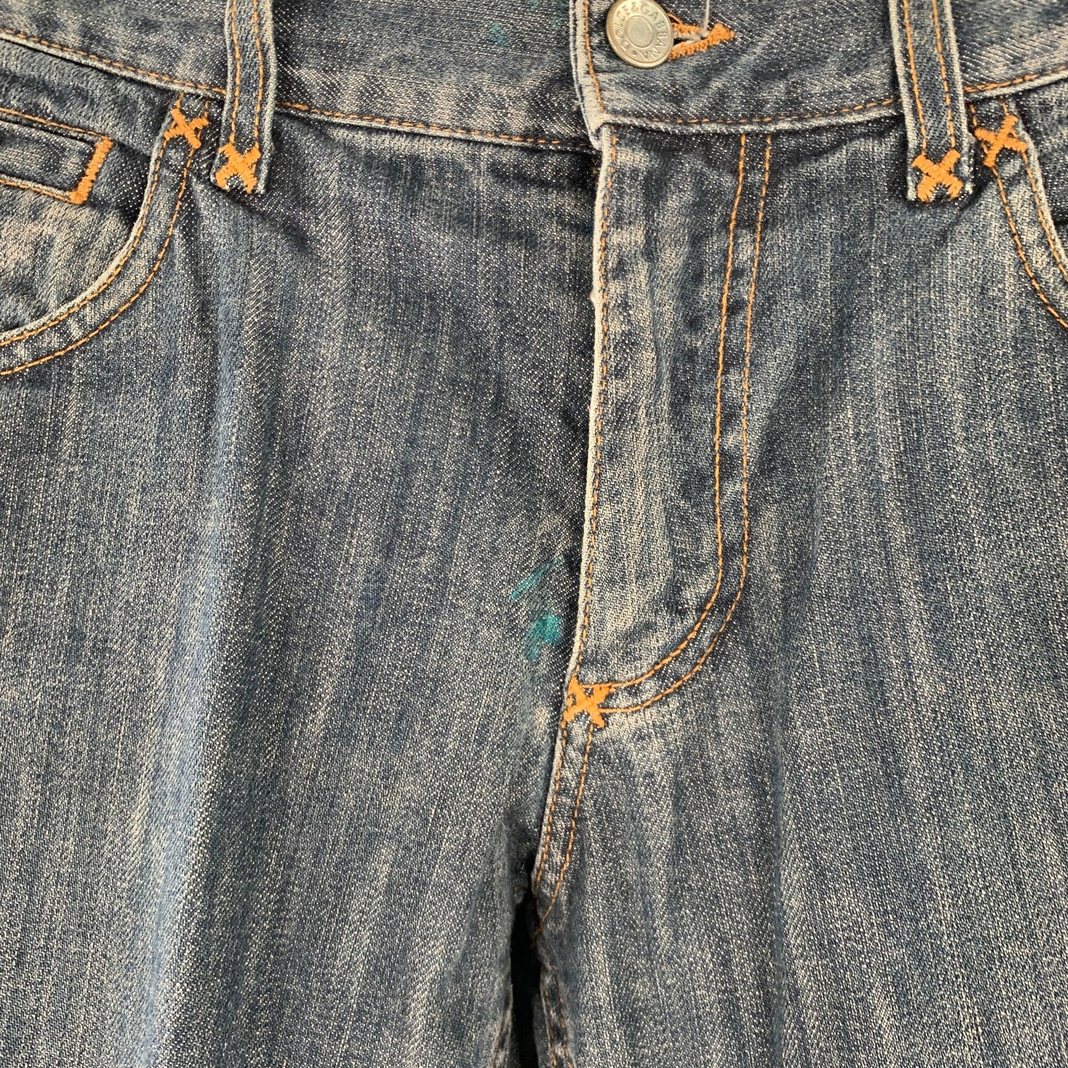 DOLCE & GABBANA Size 28 Blue Cotton Straight Jeans For Sale 1