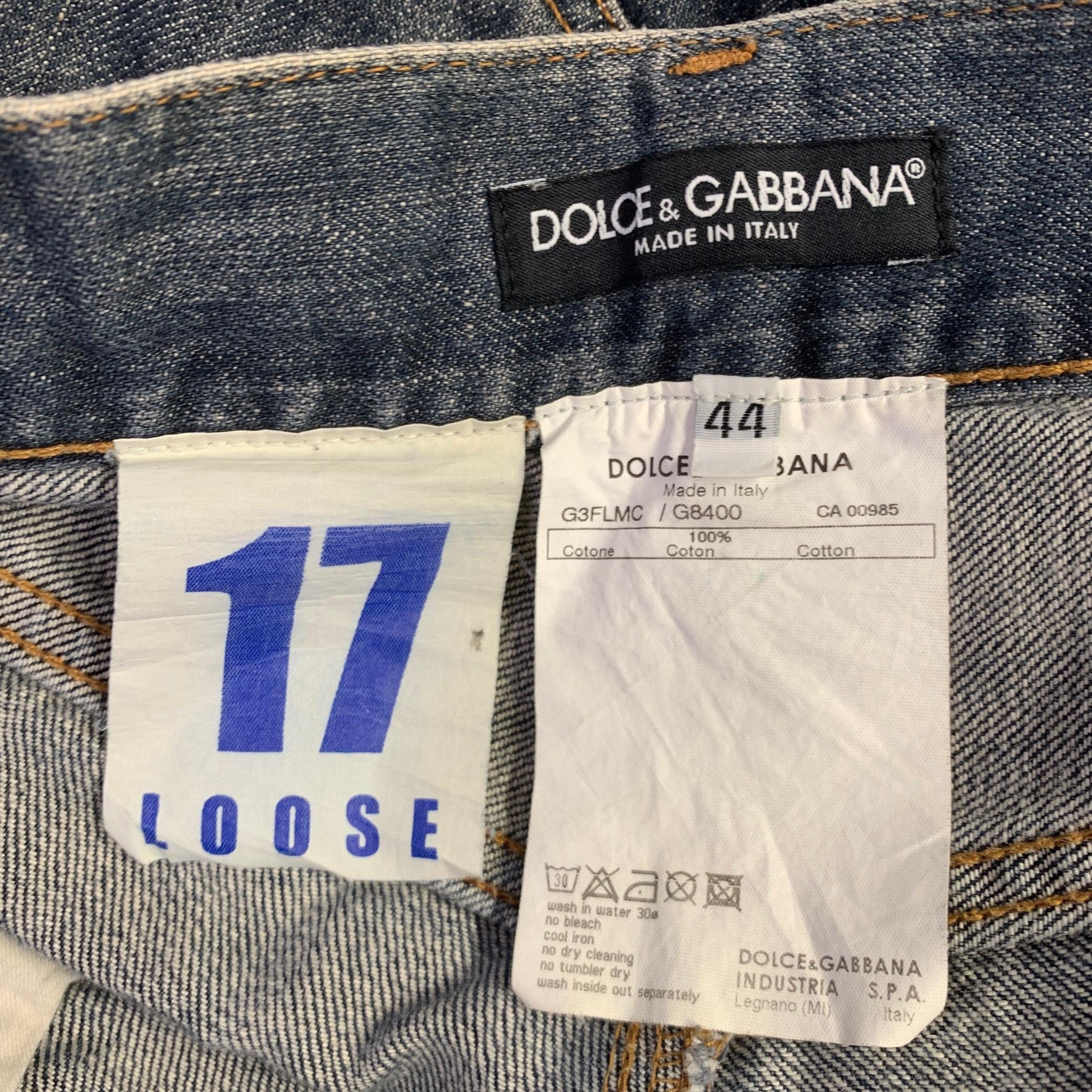 DOLCE & GABBANA Size 28 Blue Cotton Straight Jeans For Sale 2
