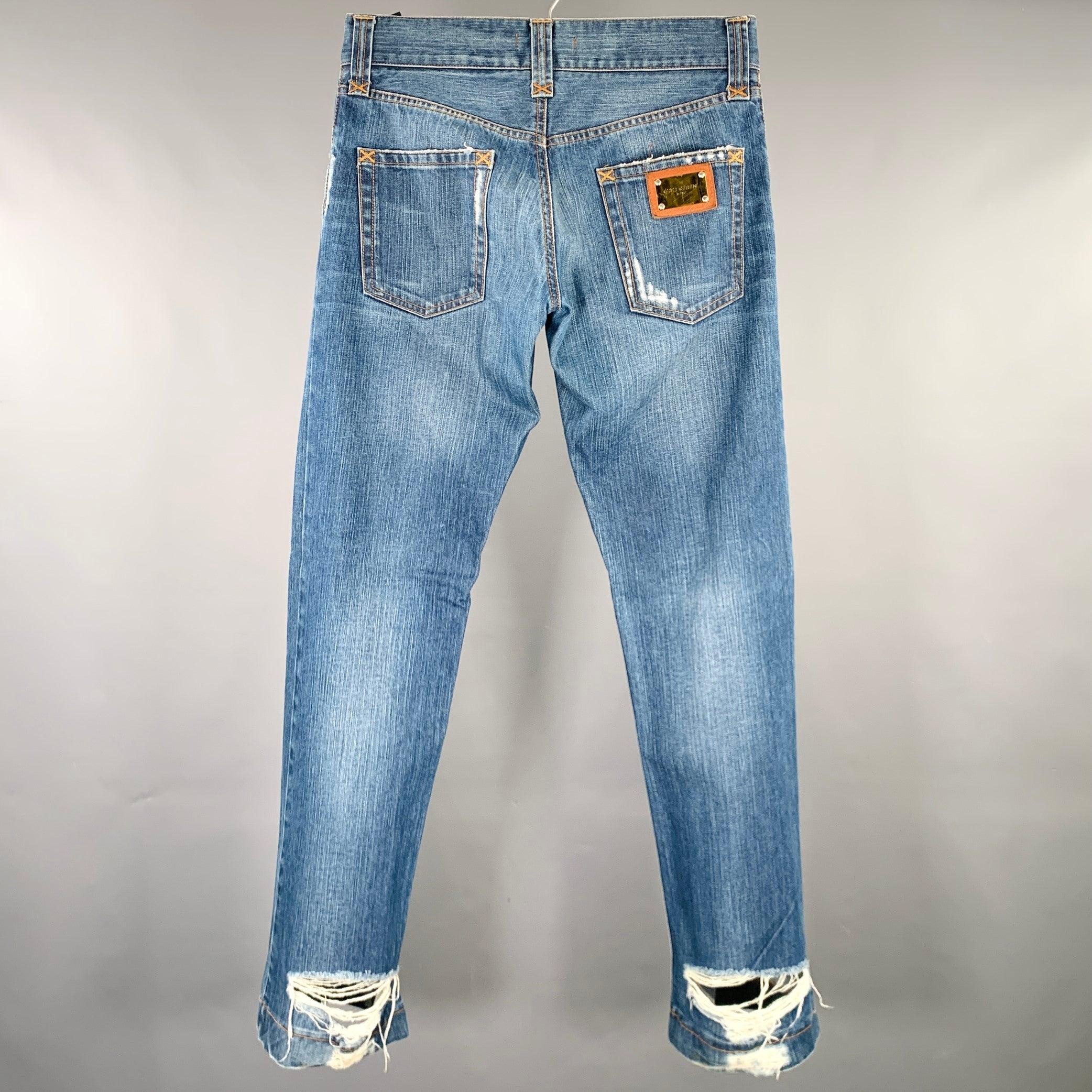 DOLCE & GABBANA Size 28 Blue Distressed Cotton Jeans In Excellent Condition For Sale In San Francisco, CA