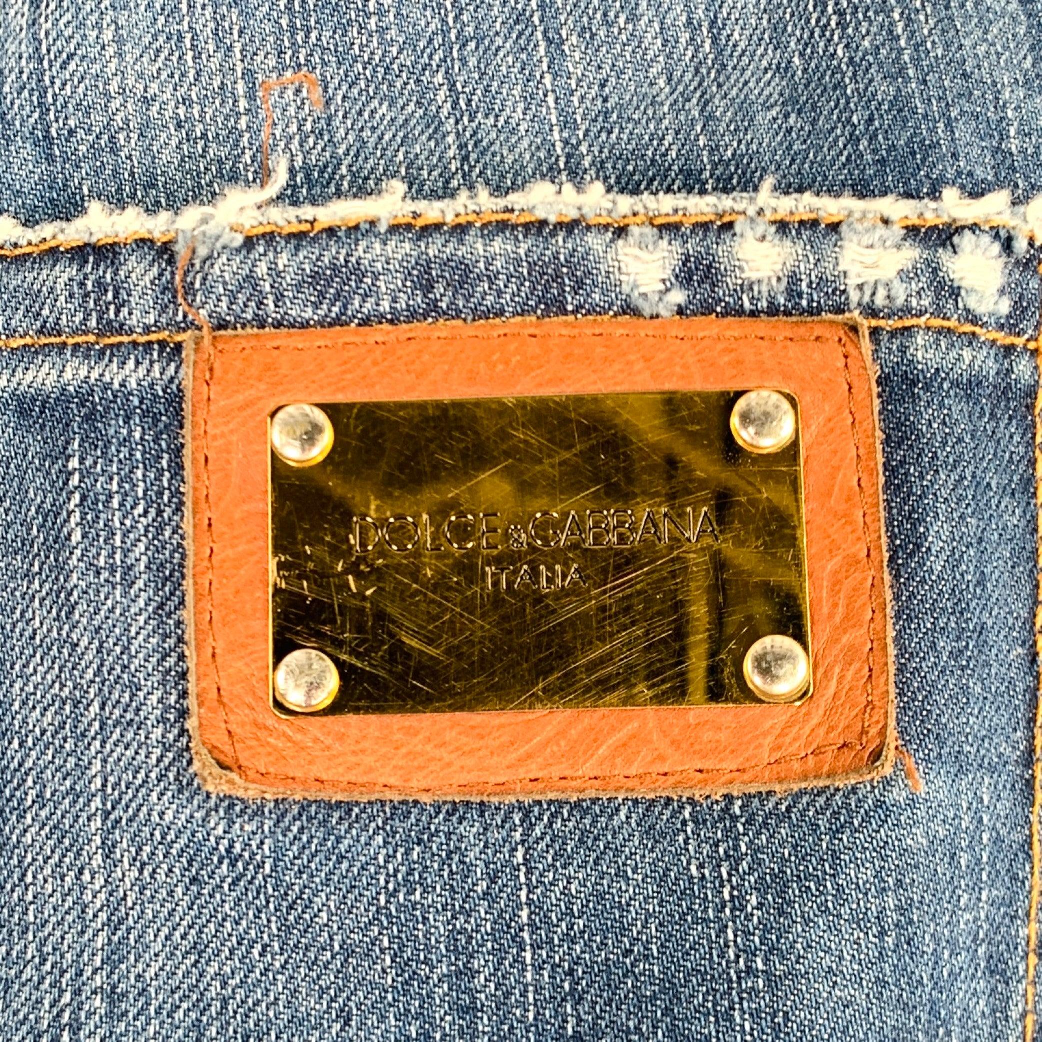 Men's DOLCE & GABBANA Size 28 Blue Distressed Cotton Jeans For Sale