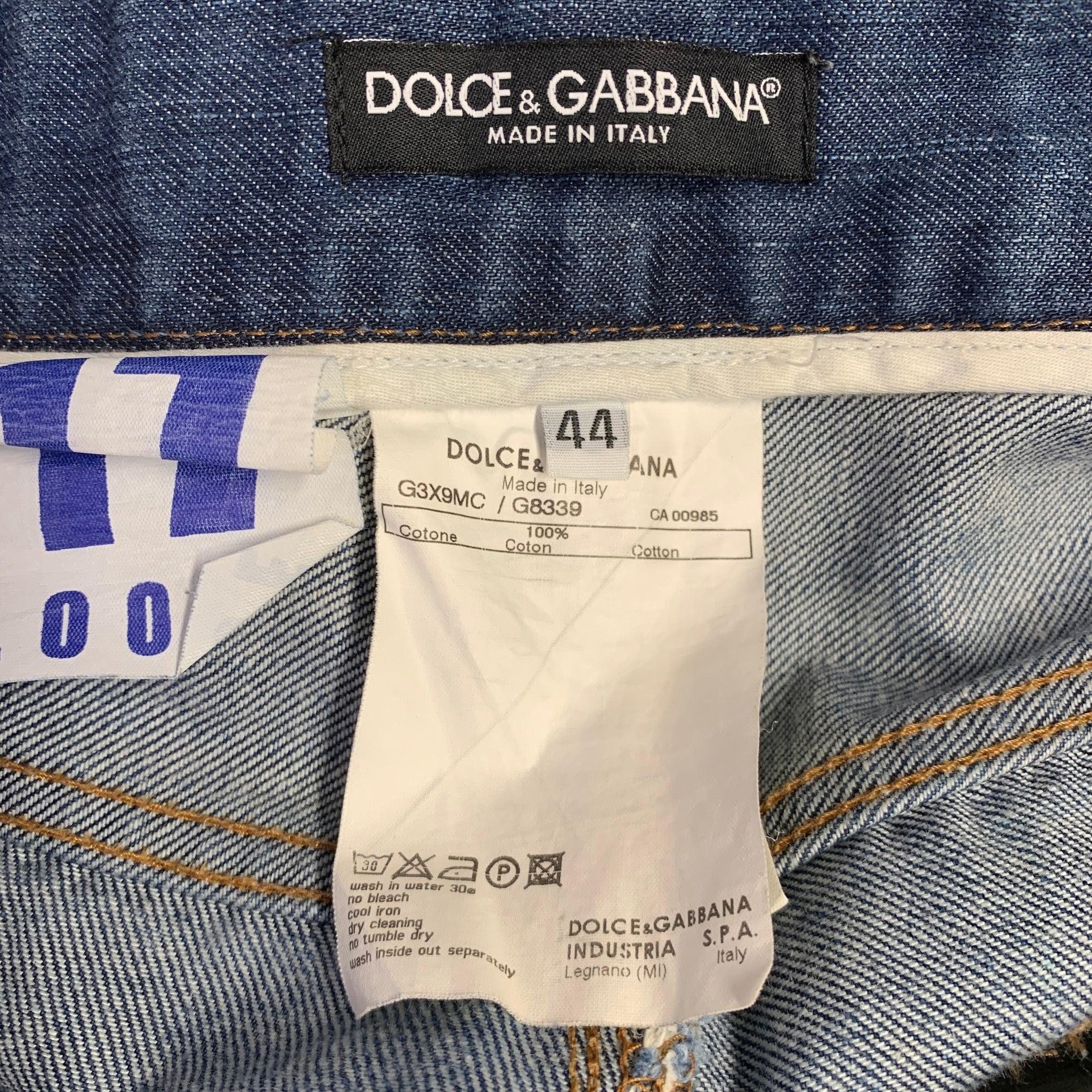 DOLCE & GABBANA Size 28 Blue Distressed Cotton Jeans For Sale 1