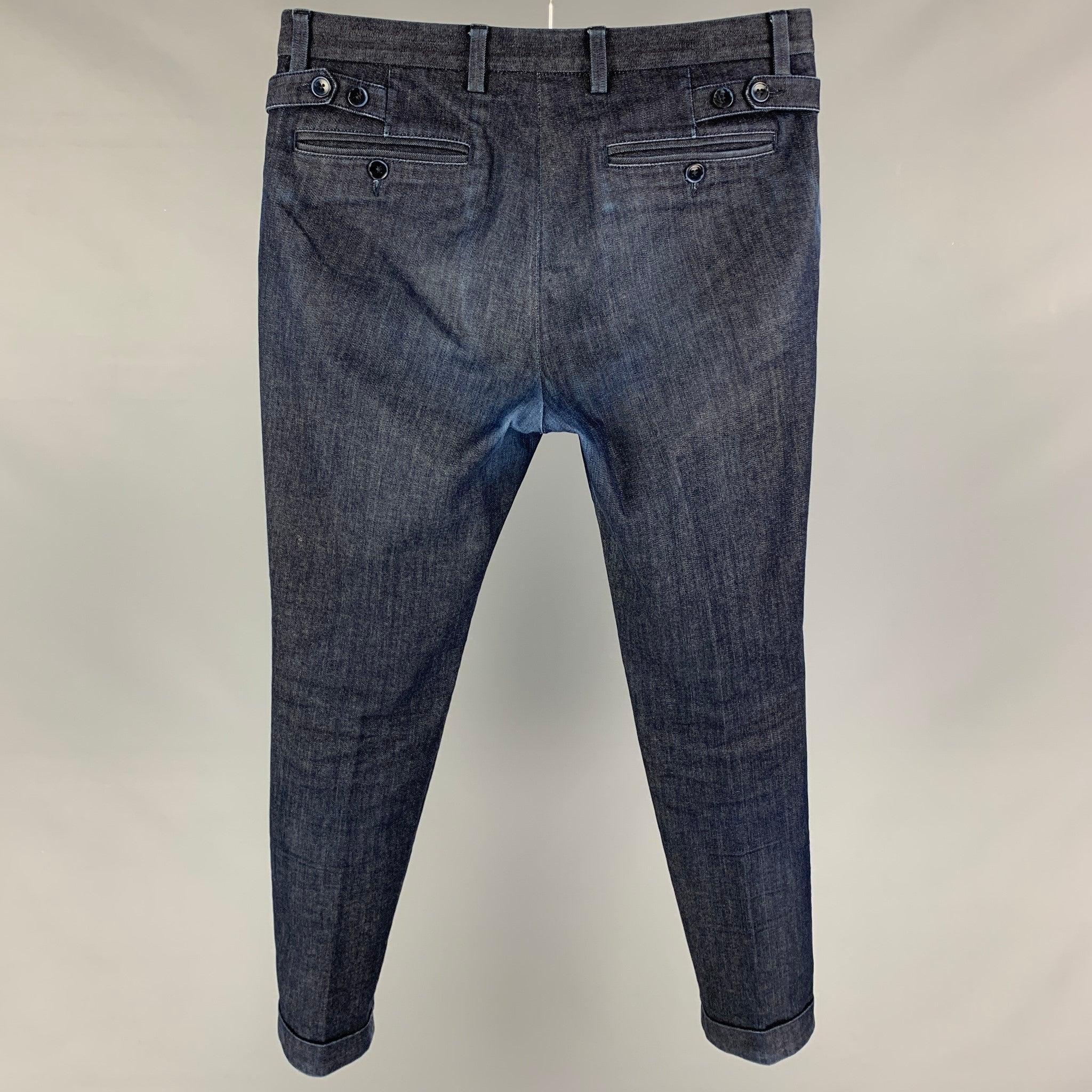 DOLCE & GABBANA Size 28 Blue Indigo Cotton Blend Slim Cuffed Jeans In Good Condition For Sale In San Francisco, CA