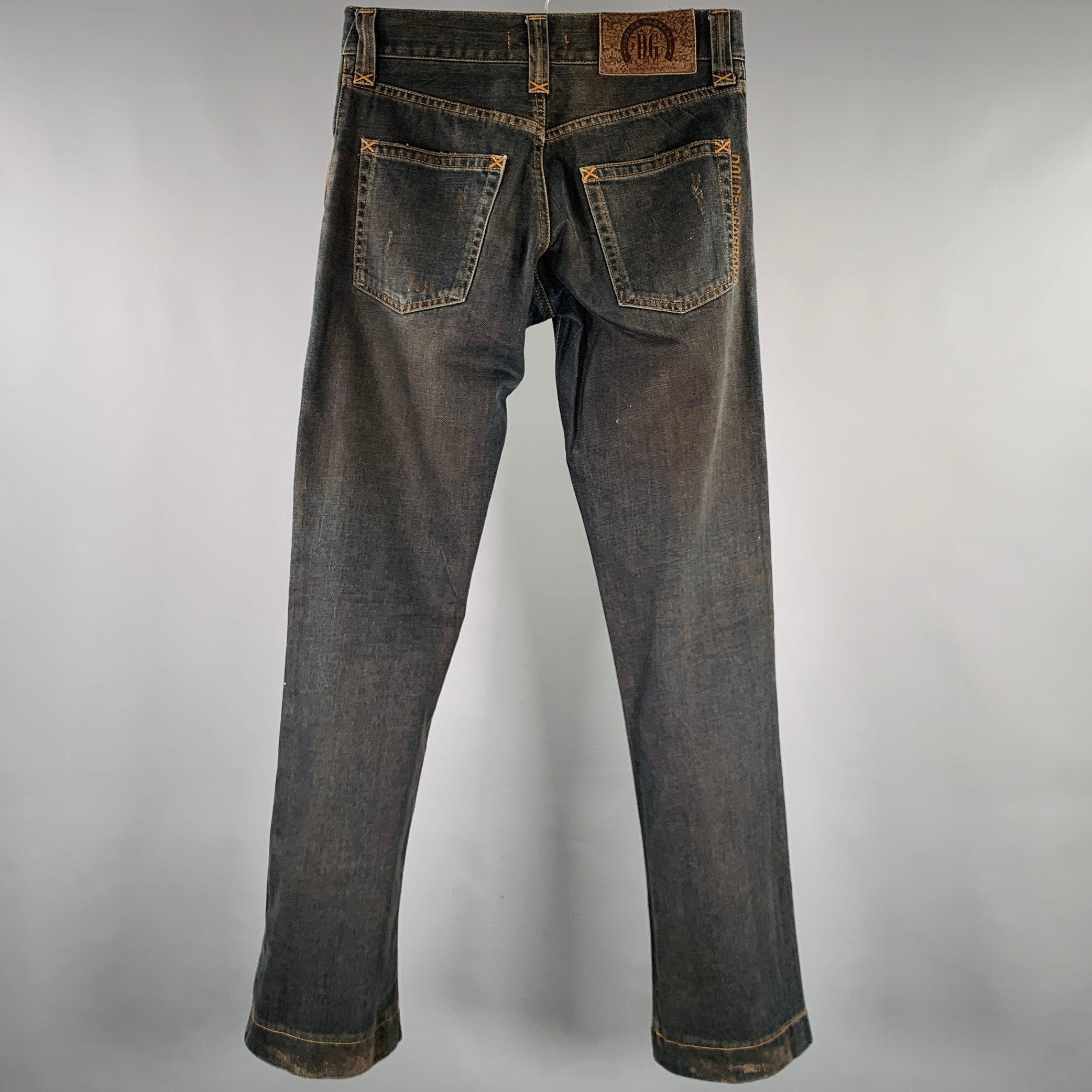 Black DOLCE & GABBANA Size 28 Grey Contrast Stitch Cotton Jeans For Sale