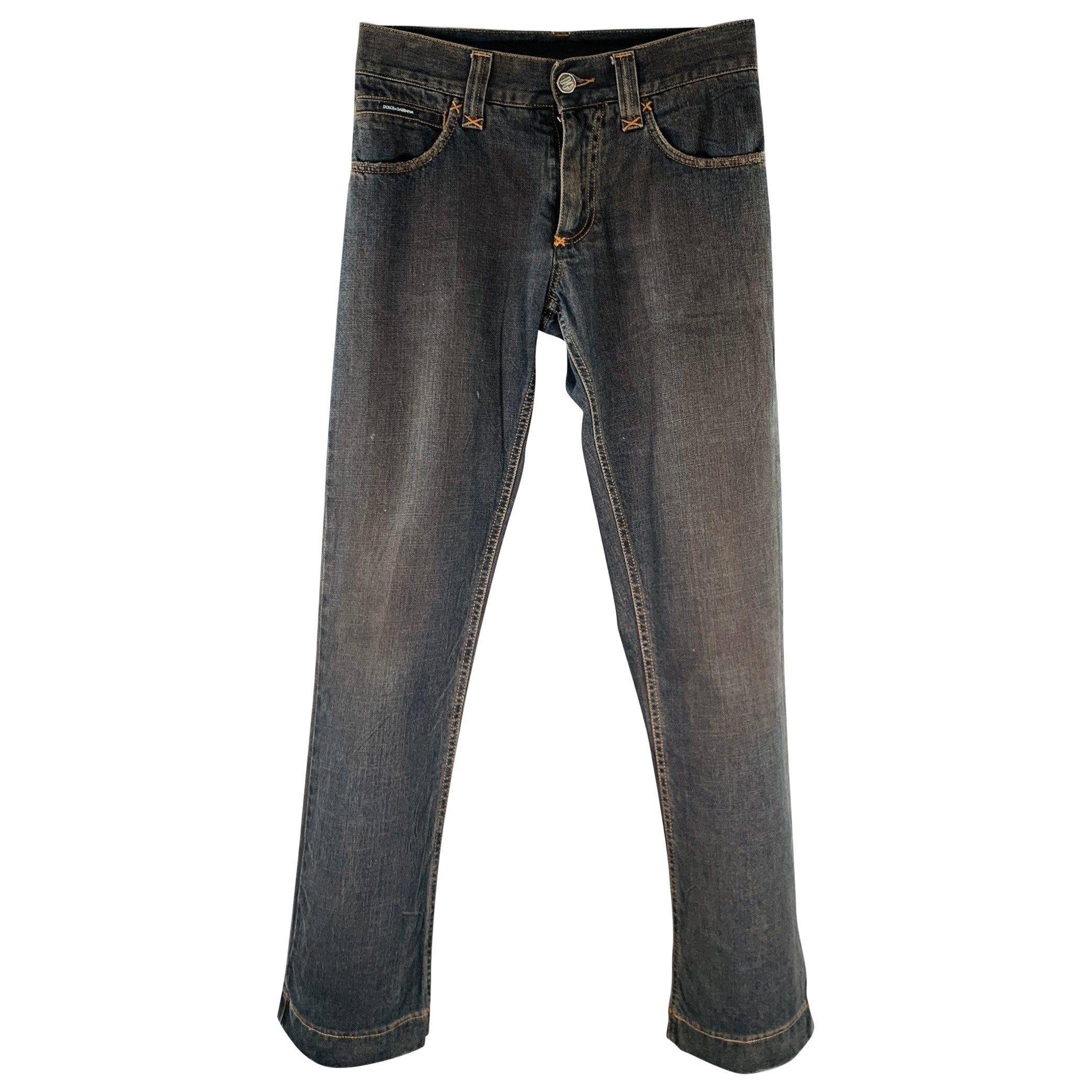 DOLCE & GABBANA Jeans in cotone grigio con cuciture a contrasto taglia 28