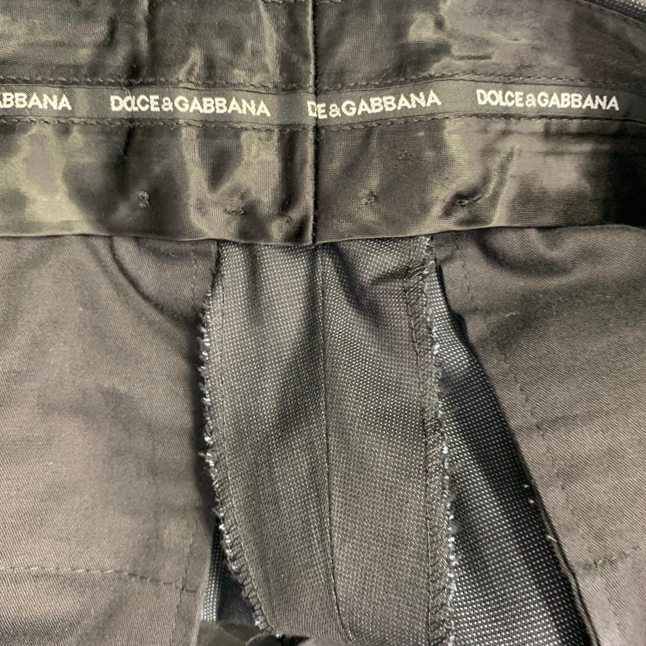 Men's DOLCE & GABBANA Size 30 Black Navy Dots Virgin Wool Silk Tapered Dress Pants For Sale