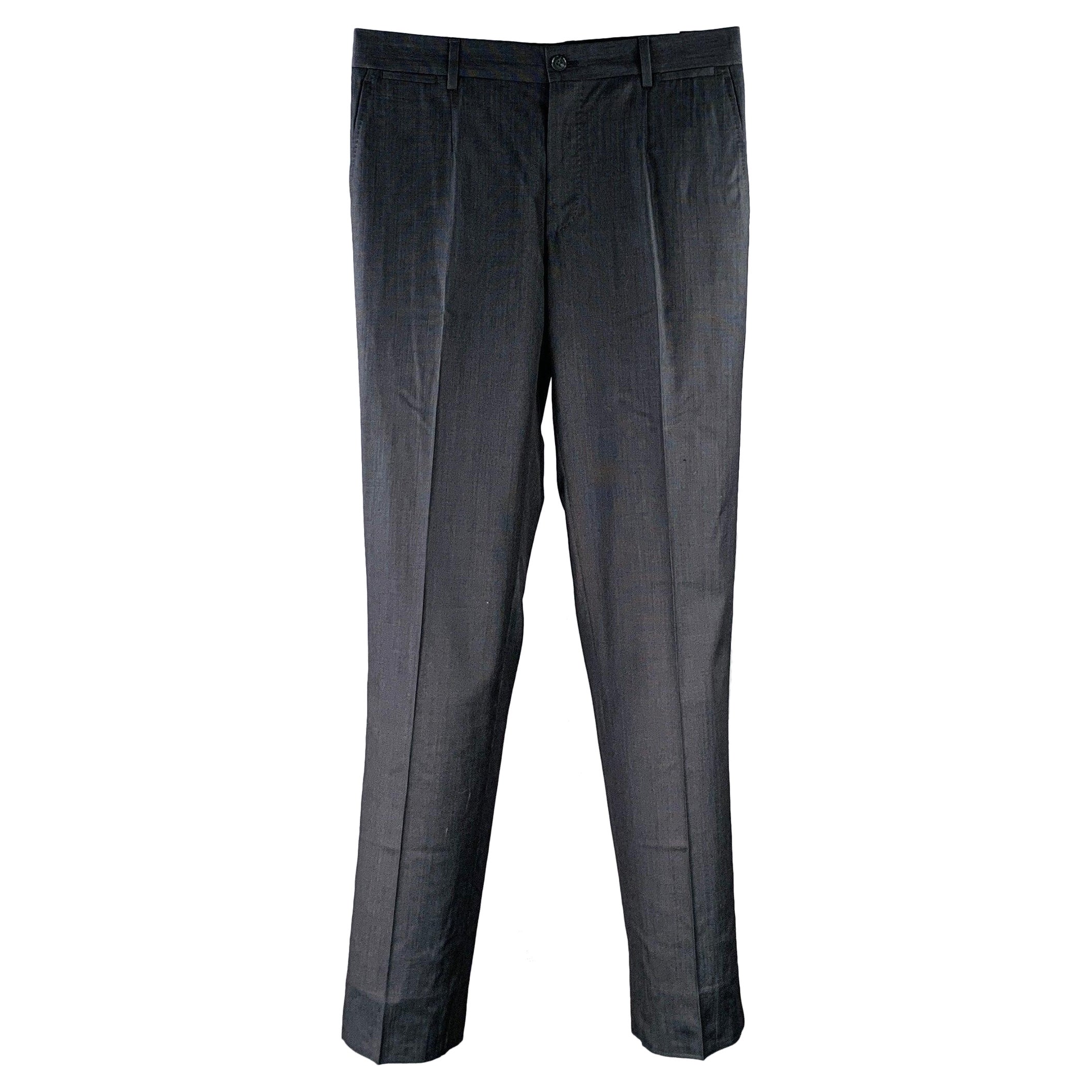 Dolce & Gabbana Taille 30 Pantalon habillé en laine vierge et soie à pois noir et bleu marine
