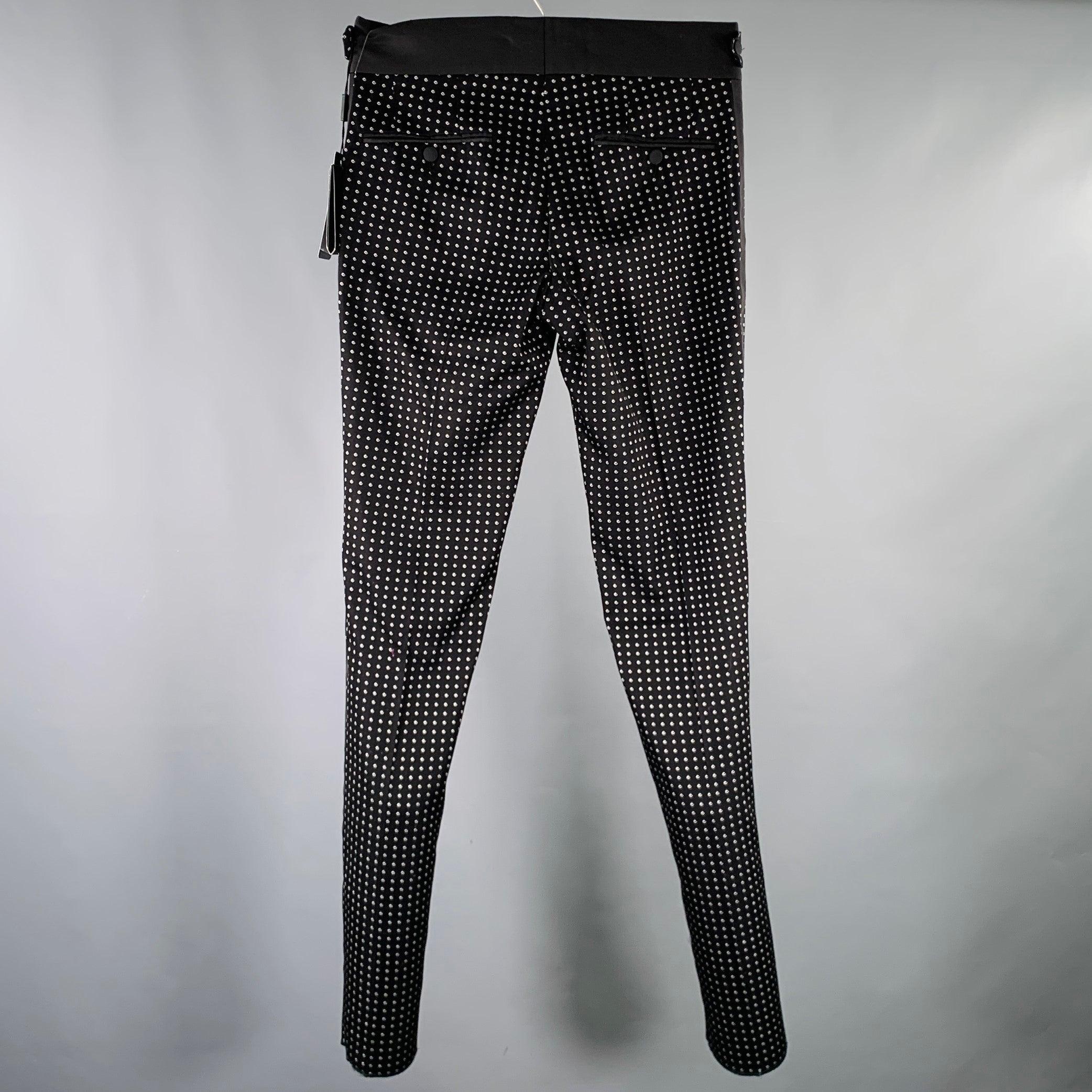 DOLCE & GABBANA Size 30 Black White Dots Cotton Blend Tuxedo Dress Pants In Excellent Condition For Sale In San Francisco, CA