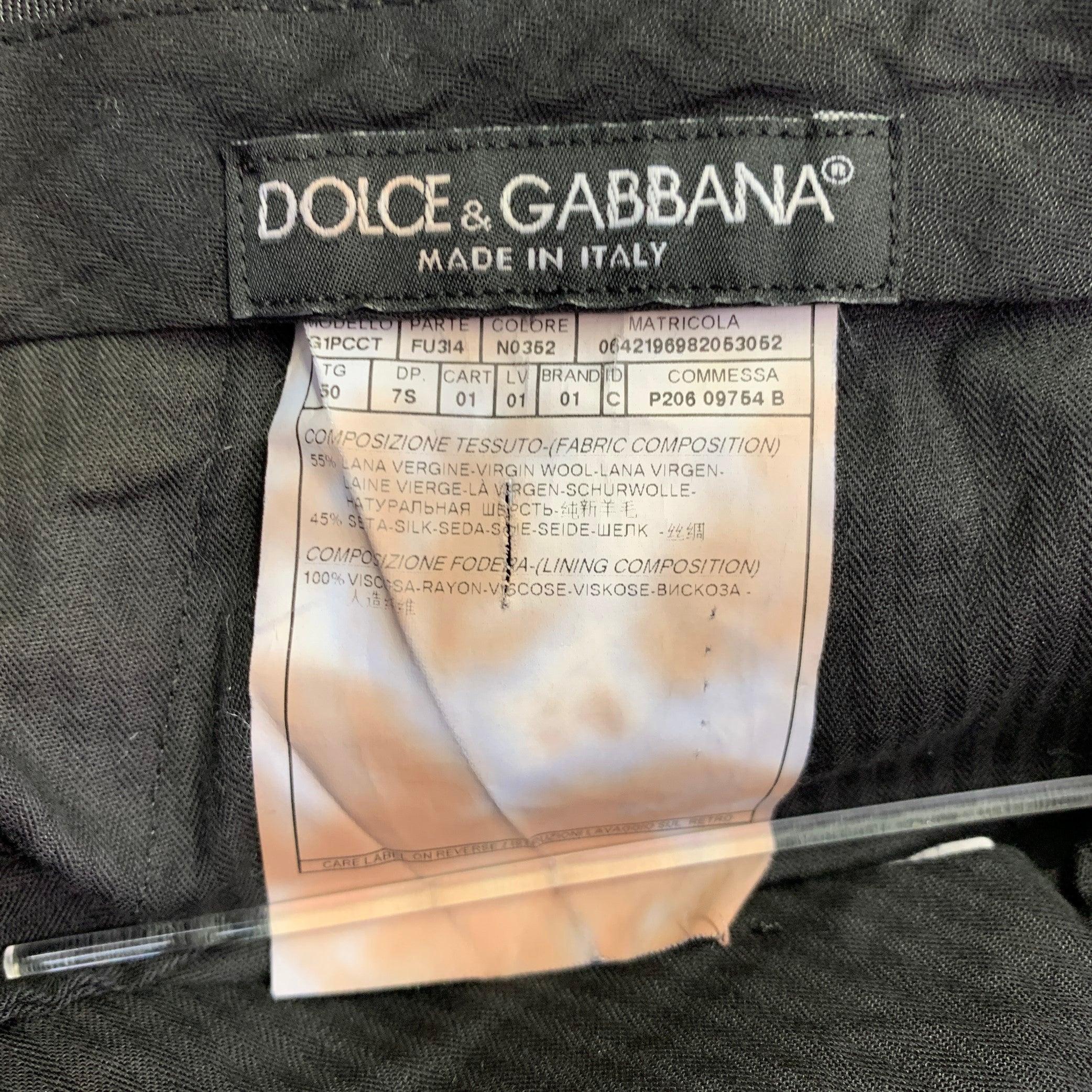 Noir Dolce & Gabbana Size 30 Charcoal Grey Wool Silk Flat Front Zip Fly Dress Pants en vente