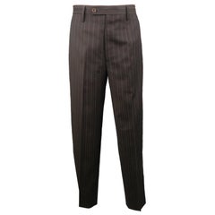 Vintage DOLCE & GABBANA Size 30 Charcoal Striped Wool 30 Flat Front Dress Pants