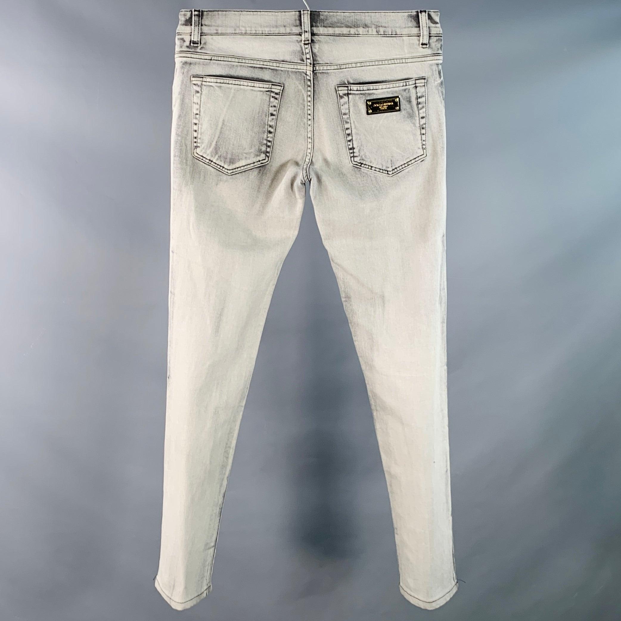 Beige Dolce & Gabbana Taille 30 Jean skinny en sergé de coton mélangé gris à braguette zippée en vente