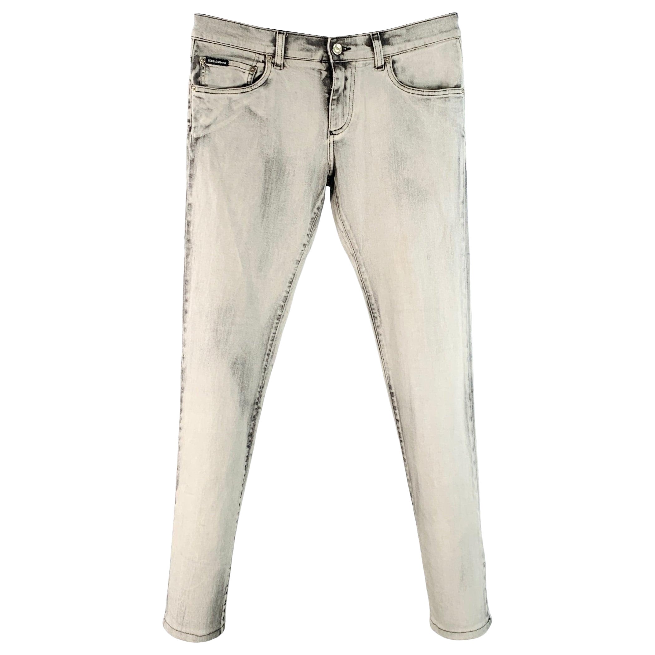 DOLCE
GABBANA Talla 30 Gris Algodón Twill Skinny Zip Fly Jeans