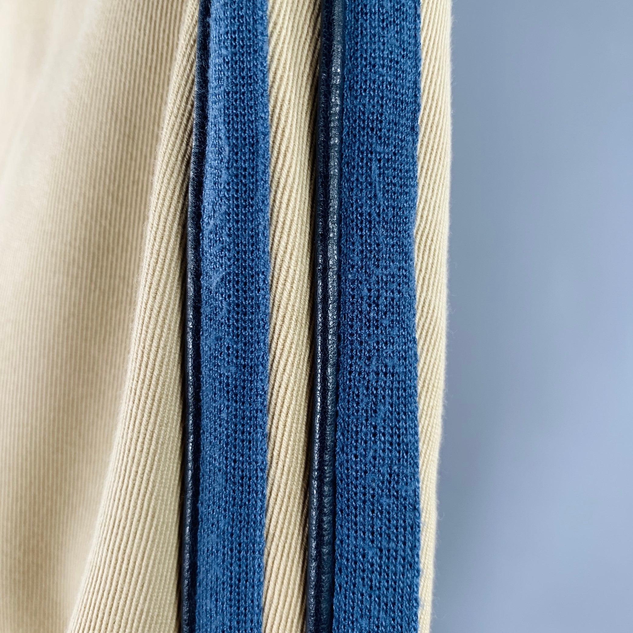 Beige DOLCE & GABBANA Size 30 Tan Blue Black Twill Cotton Striped Trim Casual Pants For Sale