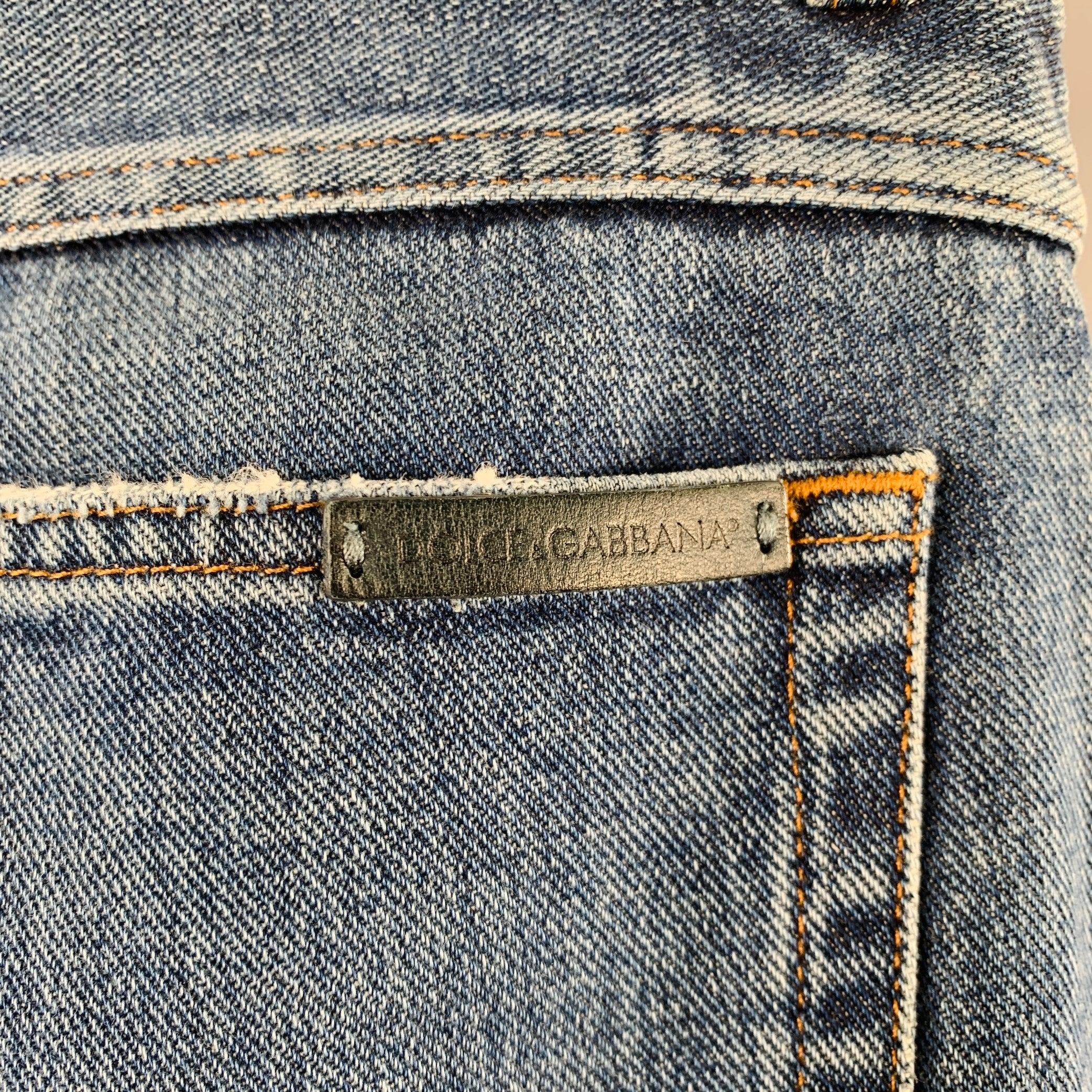 DOLCE & GABBANA Größe 32 16 Classic Blue Cotton Relaxed Distressed Jeans im Zustand „Hervorragend“ im Angebot in San Francisco, CA