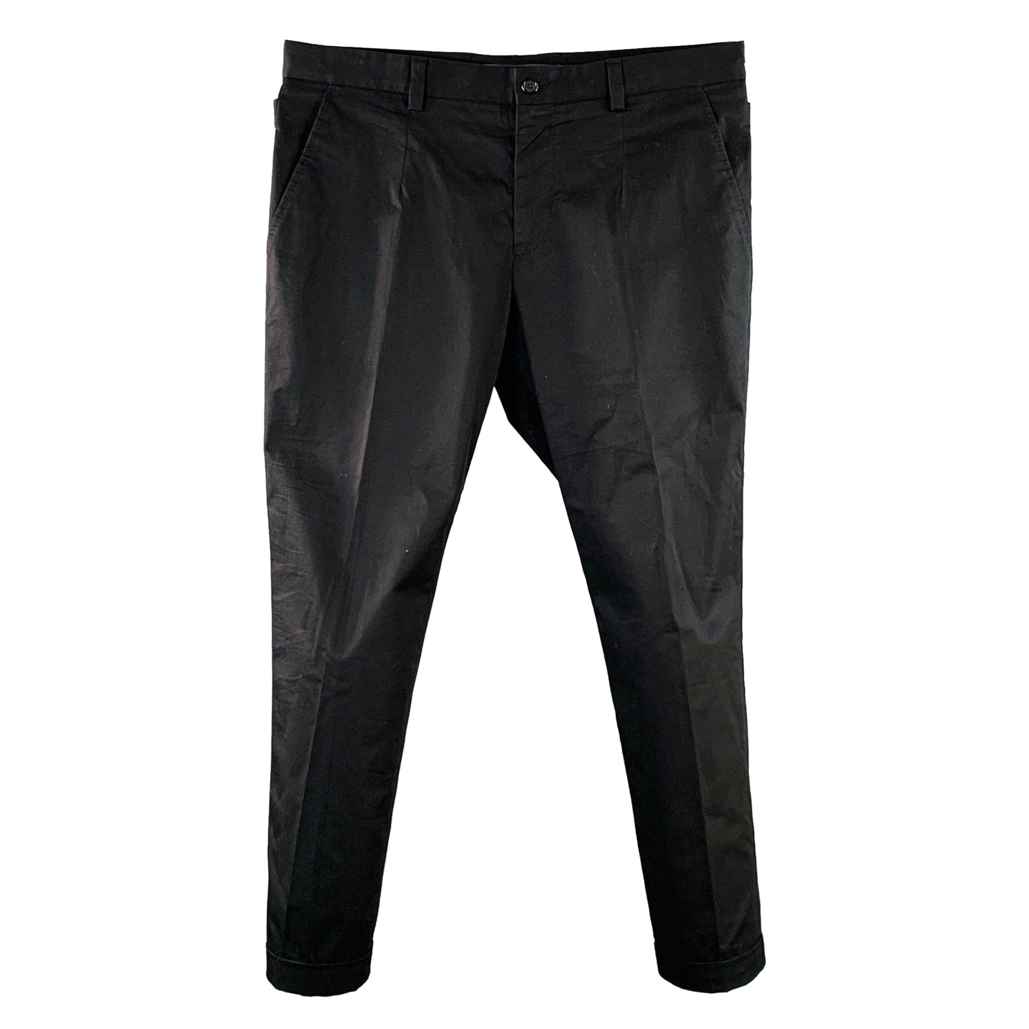Dolce & Gabbana Taille 32 Pantalon habillé en coton mélangé noir avec pattes latérales