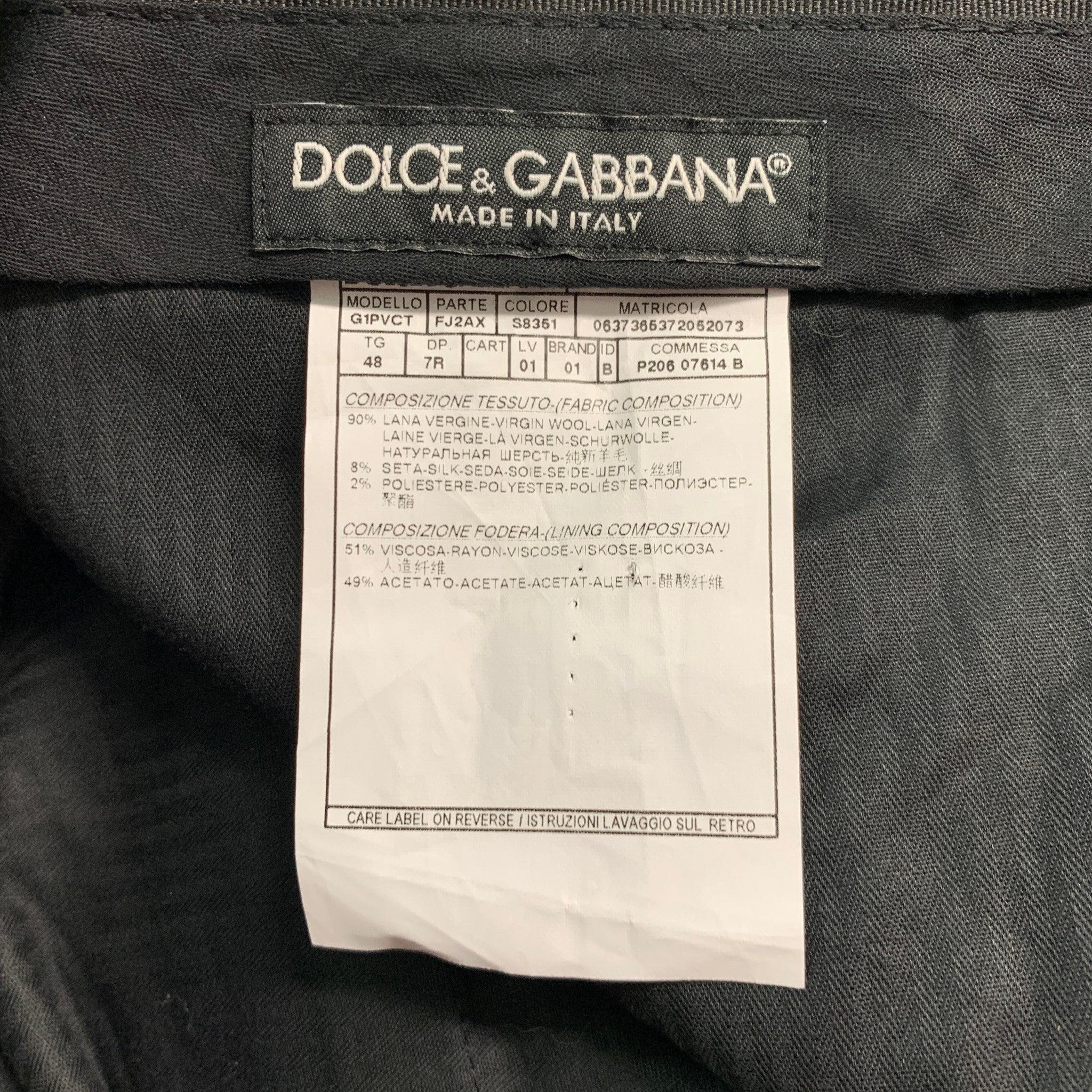 DOLCE & GABBANA Size 32 Black Jacquard Wool Silk Tuxedo Dress Pants For Sale 2