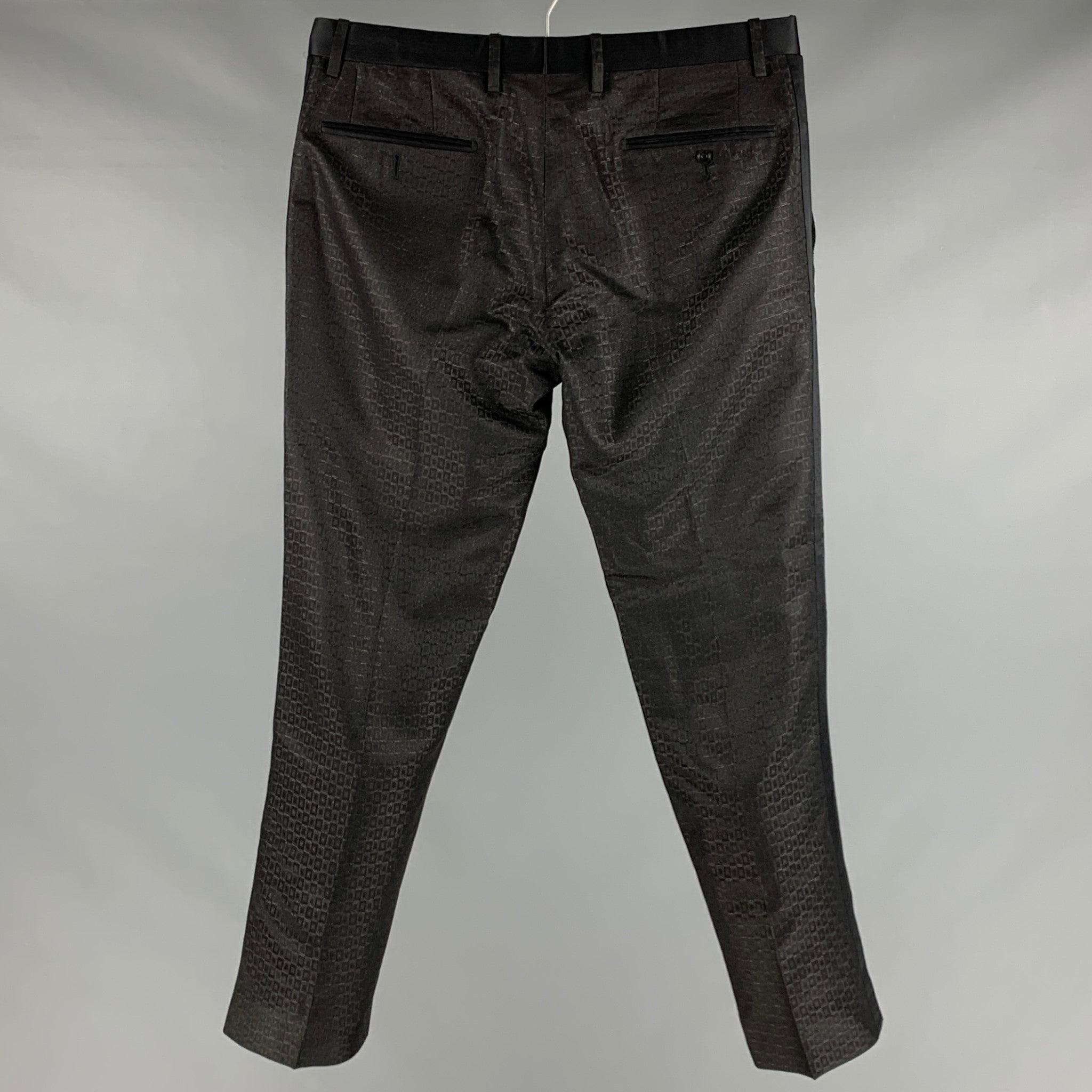 DOLCE & GABBANA Size 32 Black Metallic Polyester Silk Tuxedo Dress Pants In Good Condition In San Francisco, CA