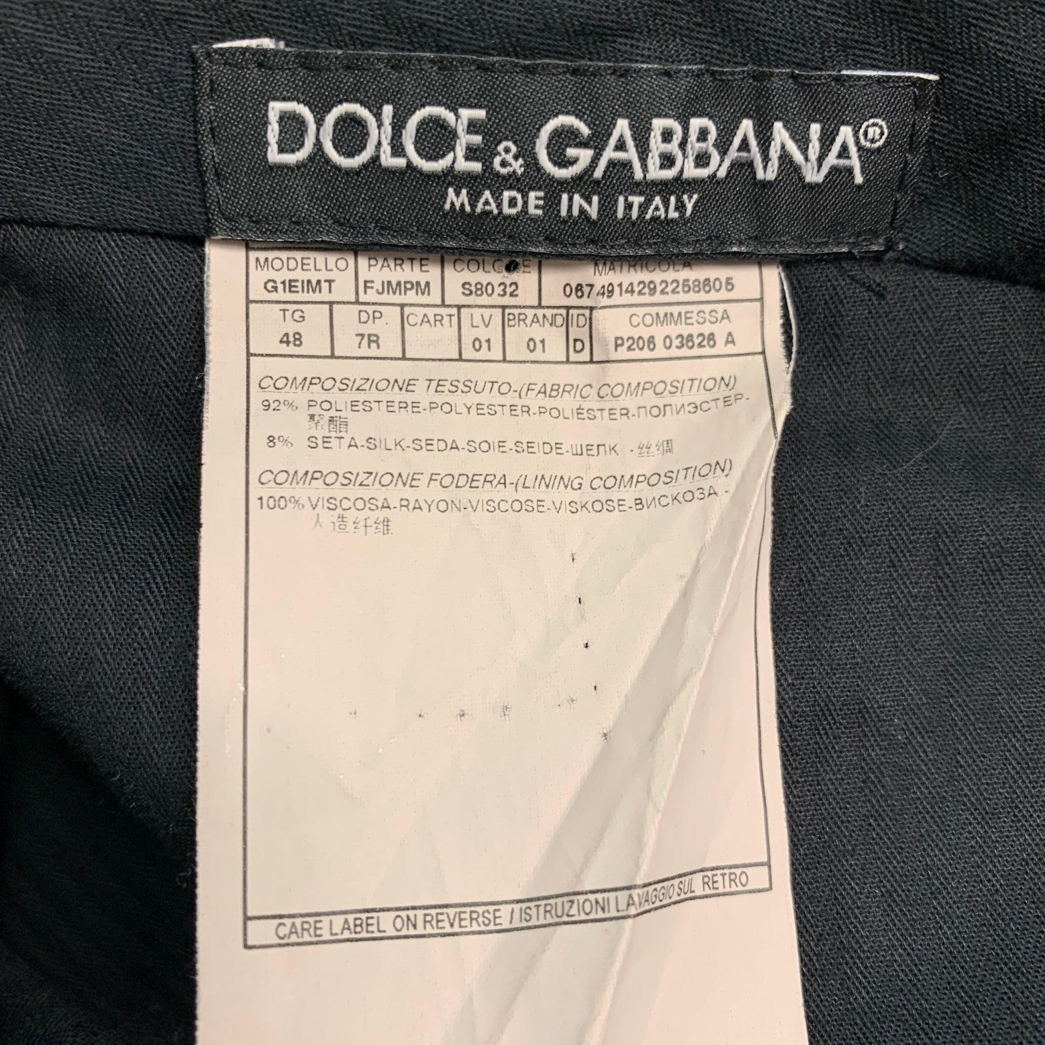 DOLCE & GABBANA Size 32 Black Metallic Polyester Silk Tuxedo Dress Pants 1