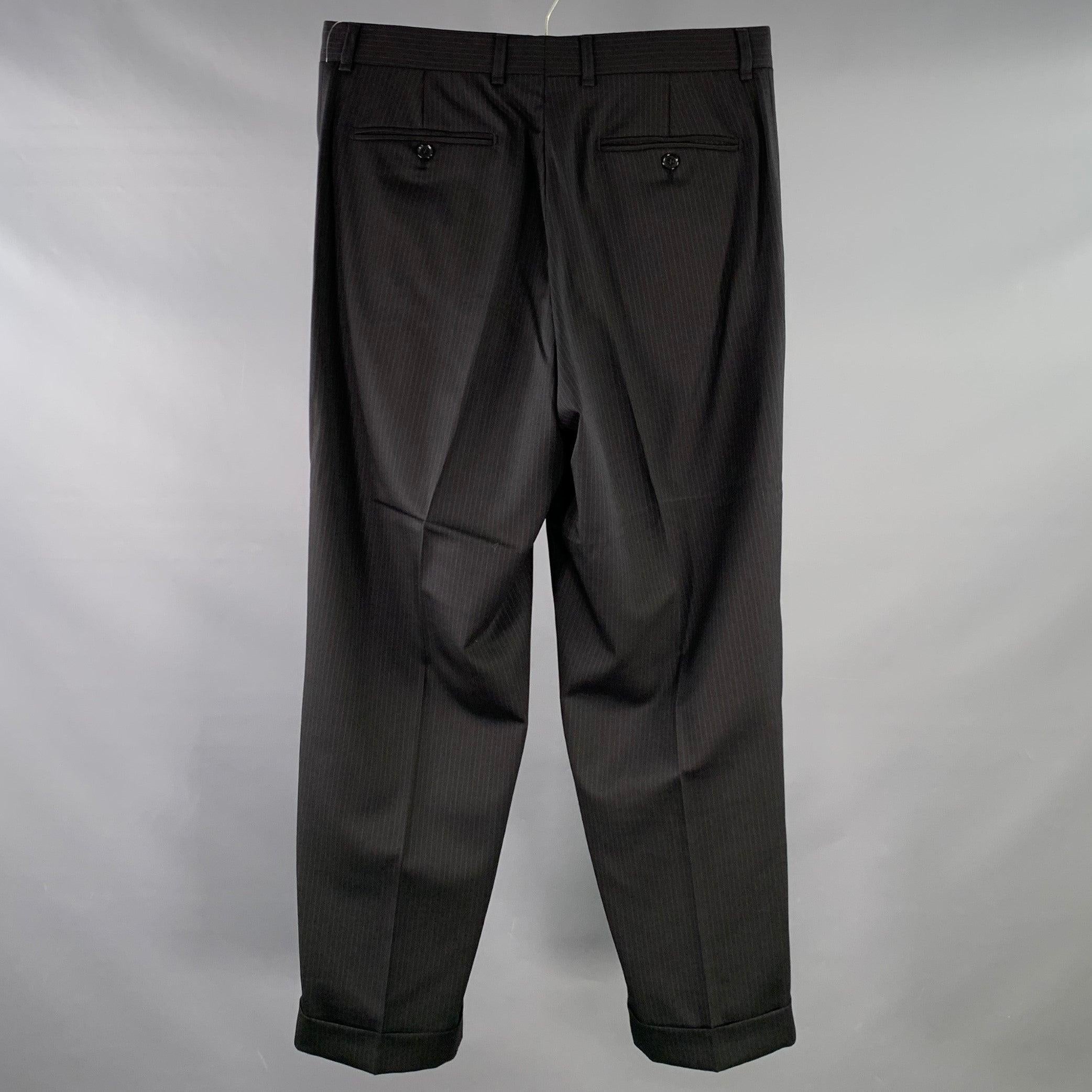 Noir DOLCE & GABBANA Taille 32 Pantalon habillé plissé à rayures en laine mélangée noire, marine et grise en vente