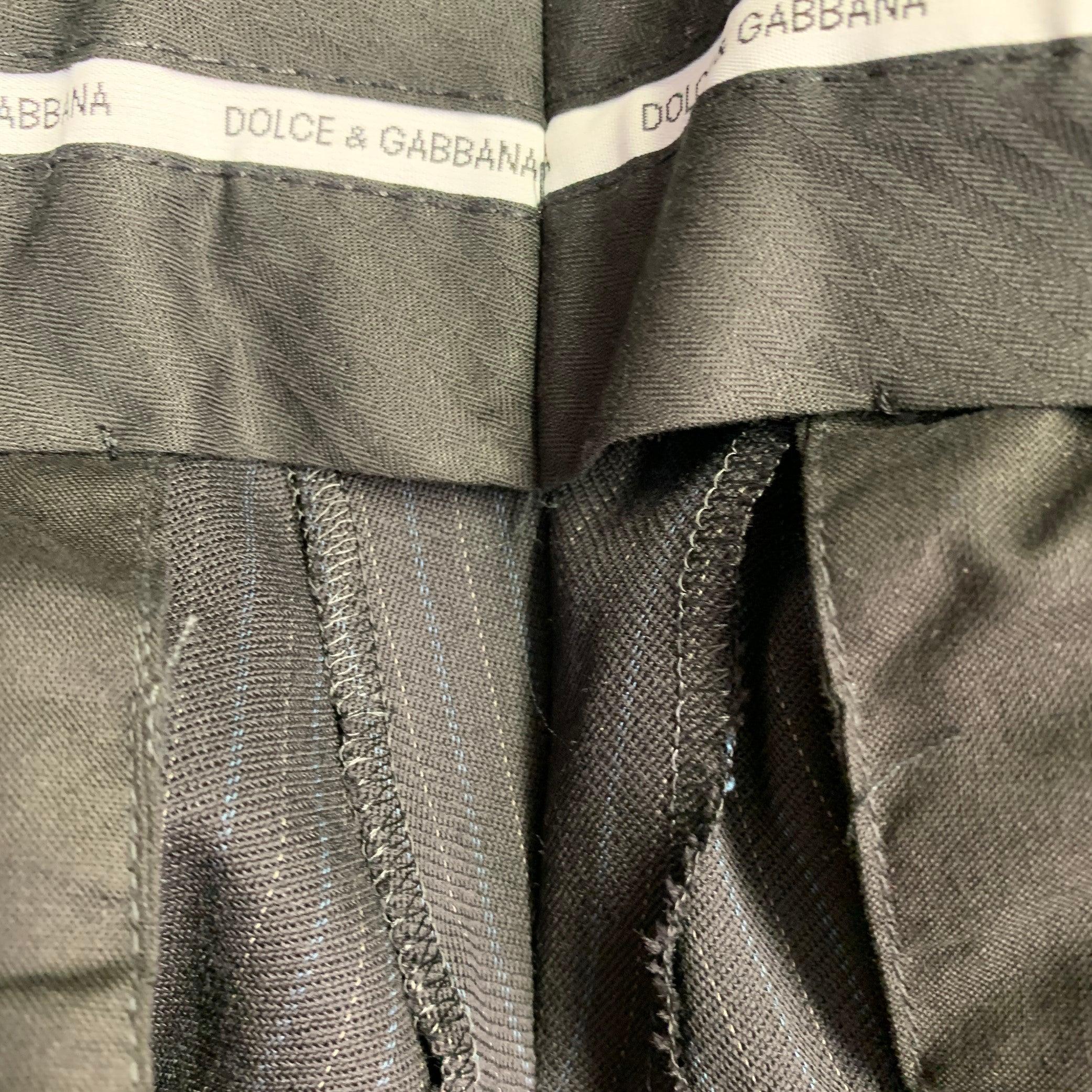 DOLCE & GABBANA Taille 32 Pantalon habillé plissé à rayures en laine mélangée noire, marine et grise en vente 2