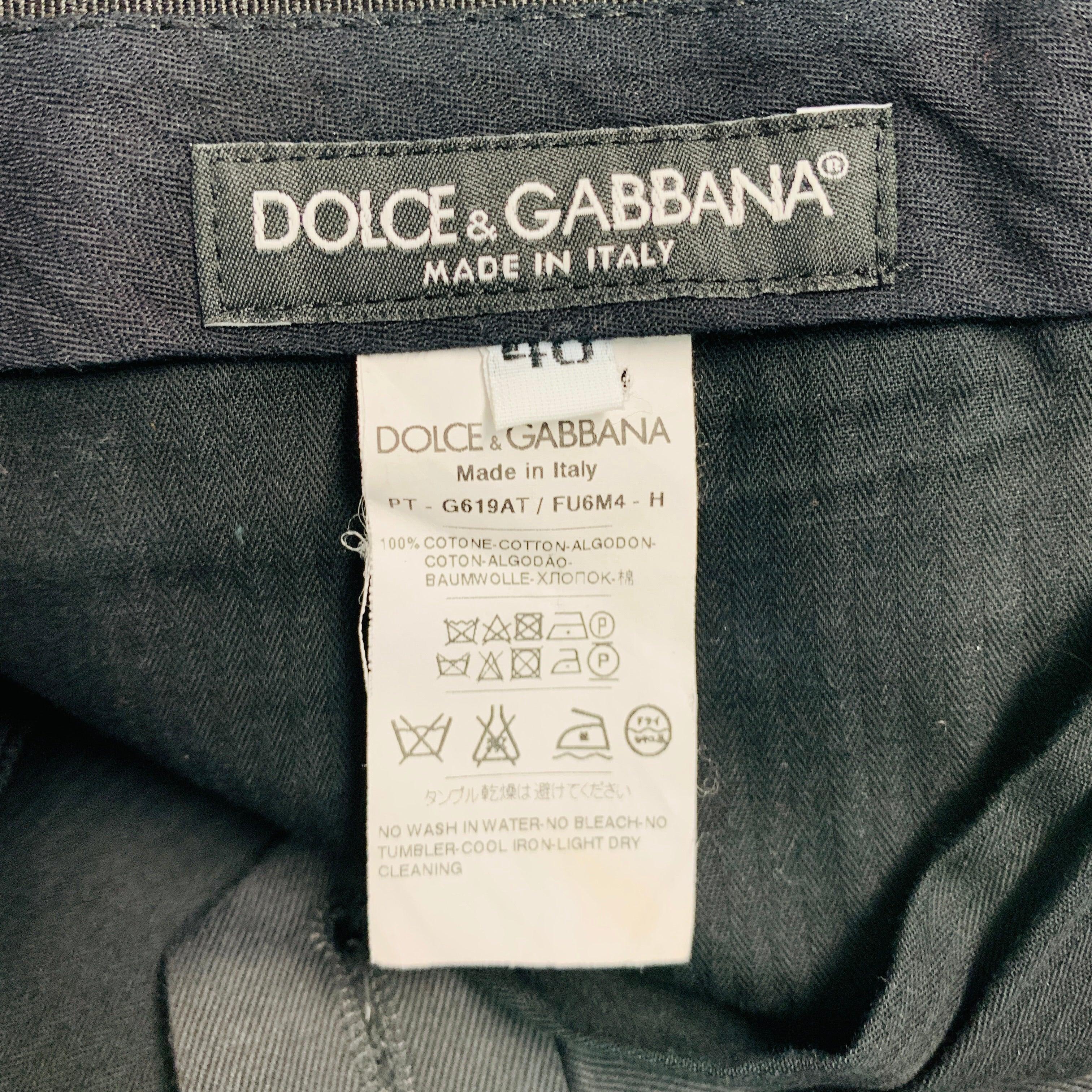 DOLCE & GABBANA Size 32 Black Solid Cotton Tuxedo Dress Pants For Sale 2
