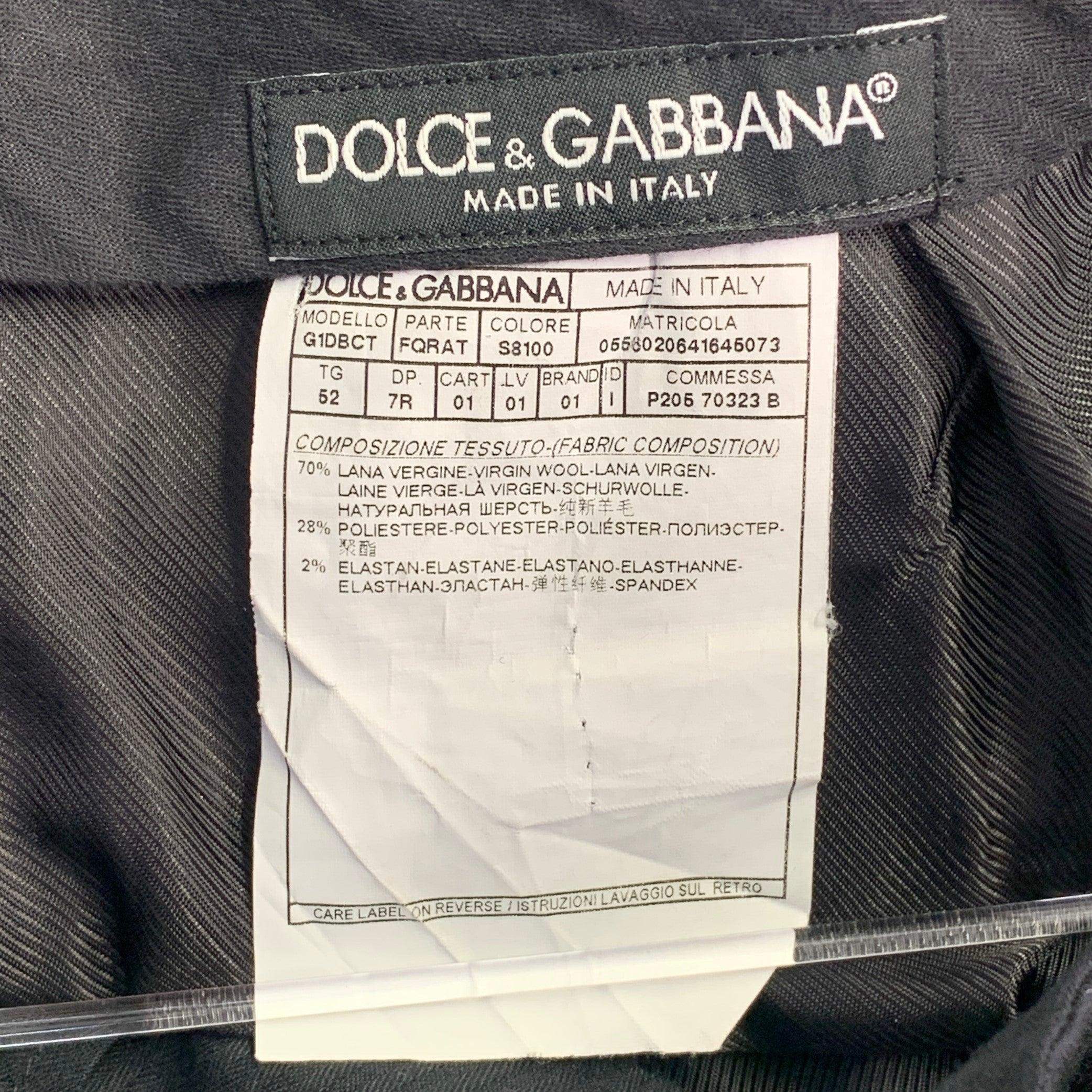 DOLCE & GABBANA Size 32 Black Window Pane Wool Blend Tapered Zip Fly Dress Pants In Excellent Condition For Sale In San Francisco, CA