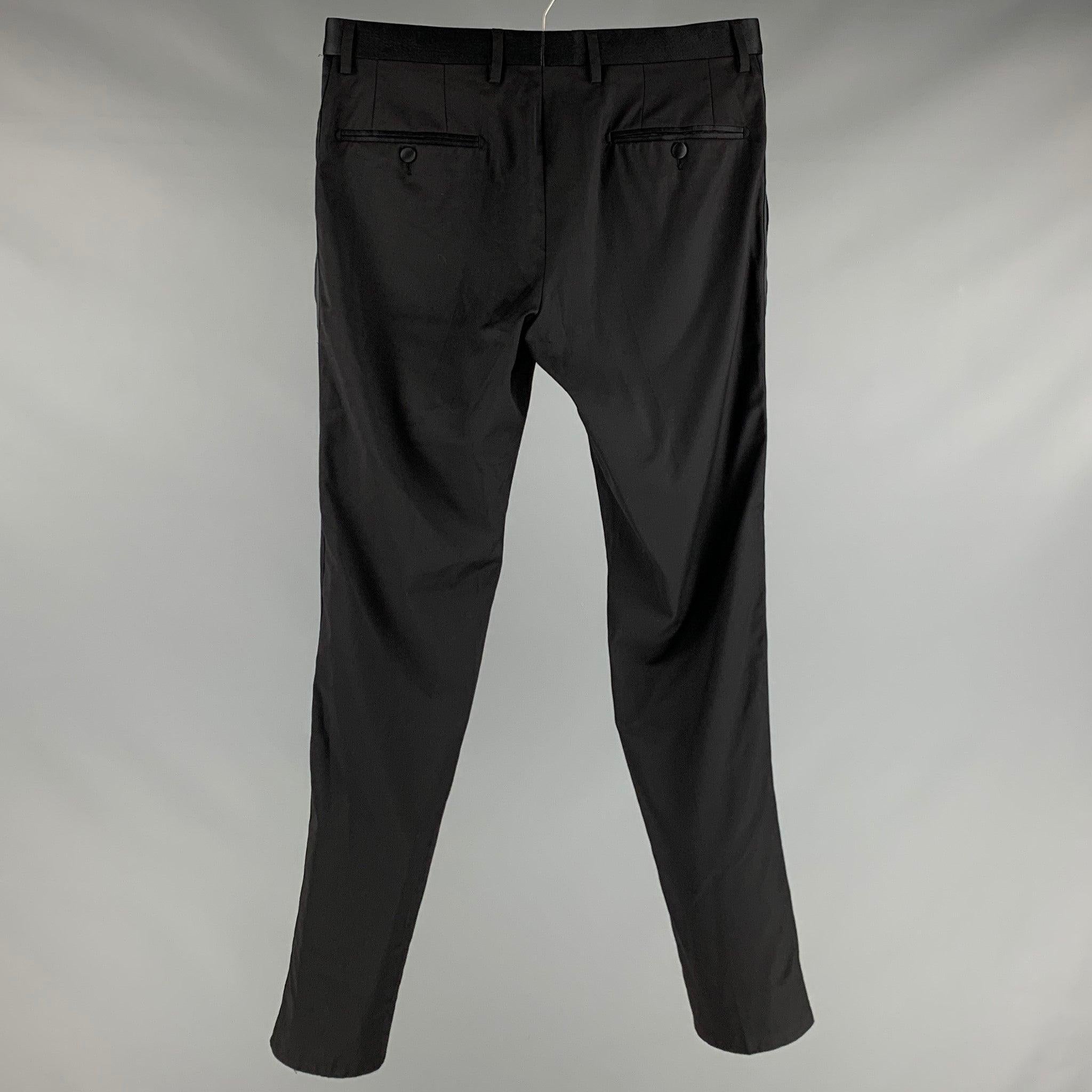 DOLCE & GABBANA Size 32 Black Wool Blend Tuxedo Dress Pants In Good Condition For Sale In San Francisco, CA