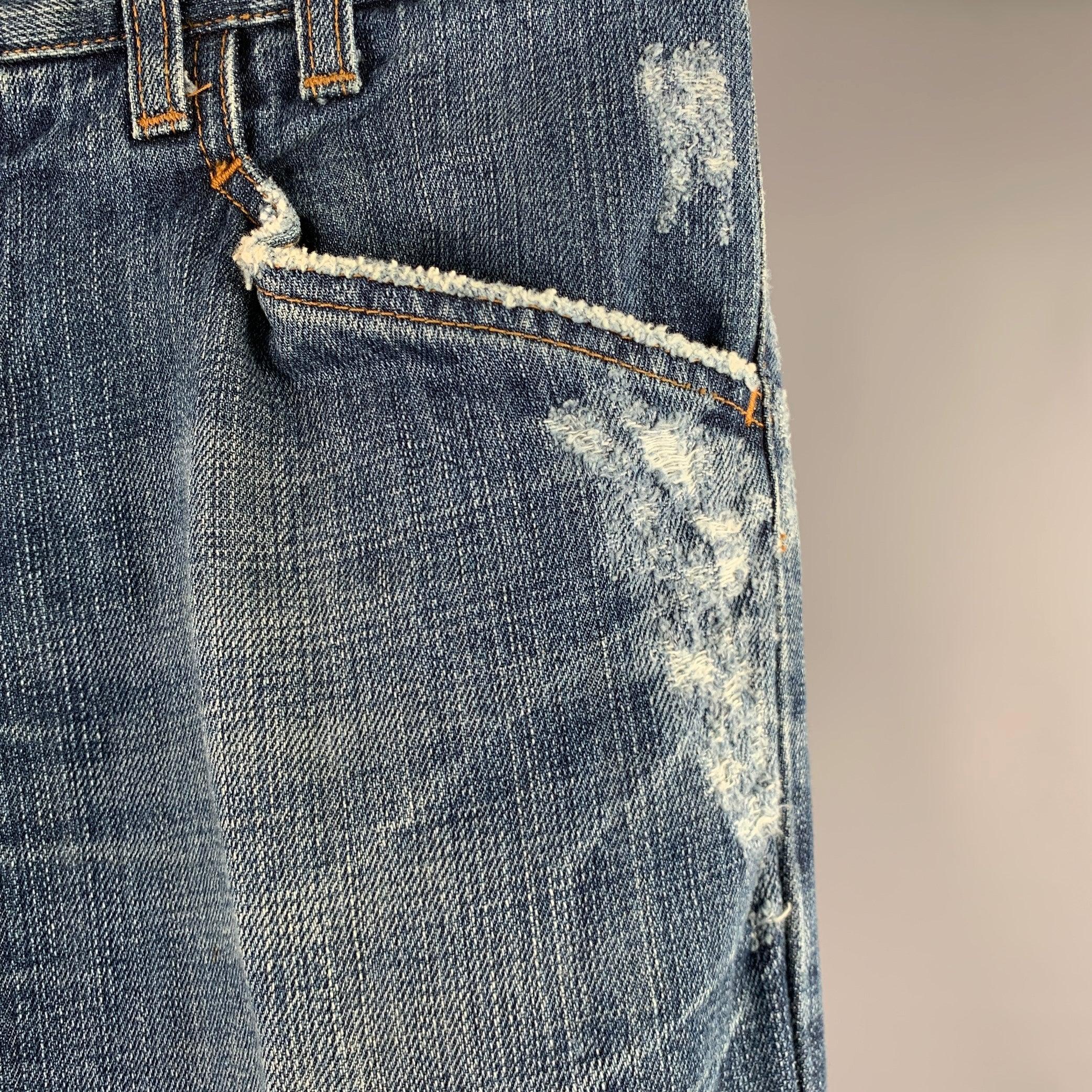 Gray DOLCE & GABBANA Size 32 Blue Distressed Cotton Jeans For Sale