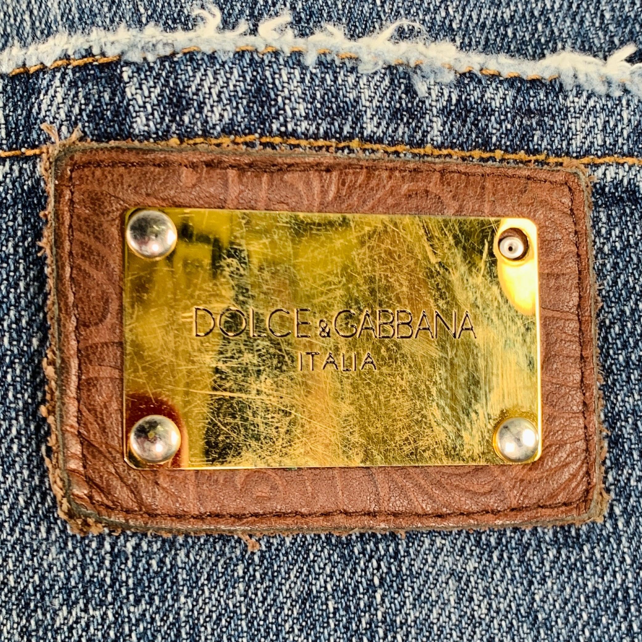 Men's DOLCE & GABBANA Size 32 Blue Distressed Cotton Jeans For Sale