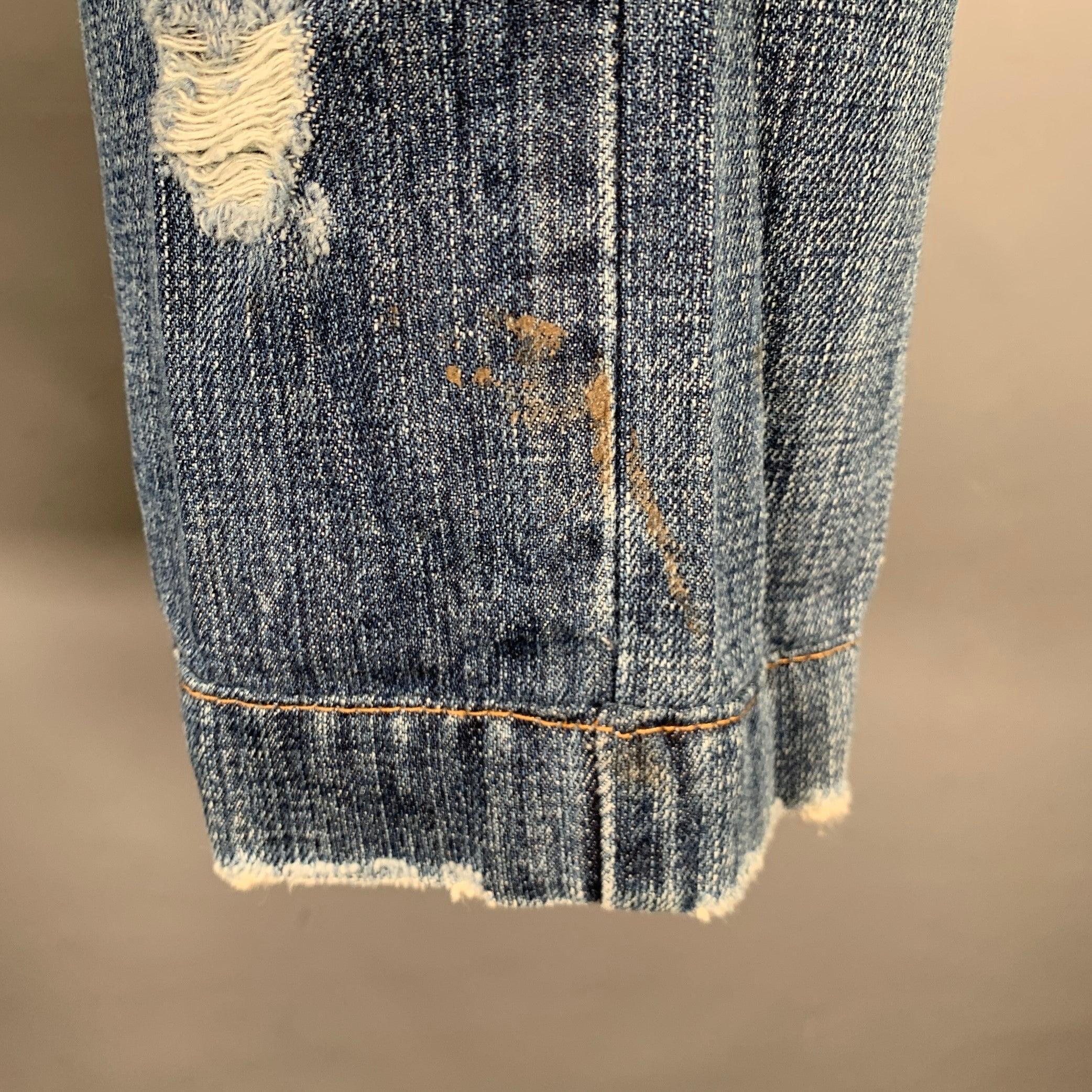 DOLCE & GABBANA Size 32 Blue Distressed Cotton Jeans For Sale 1