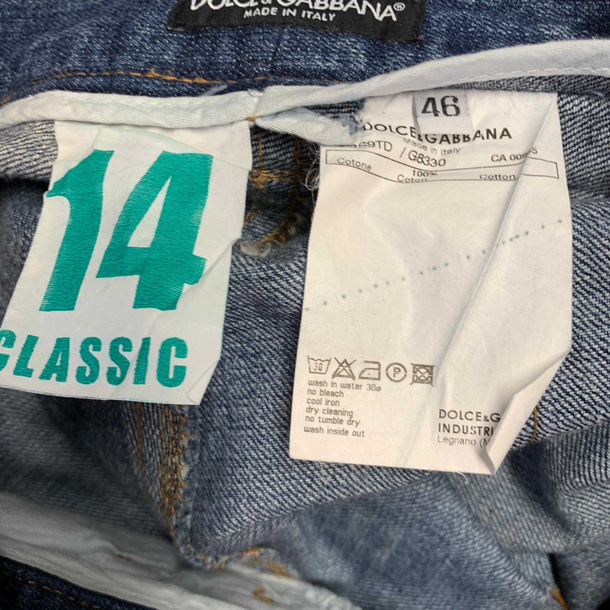 DOLCE & GABBANA Size 32 Blue Distressed Cotton Jeans For Sale 2