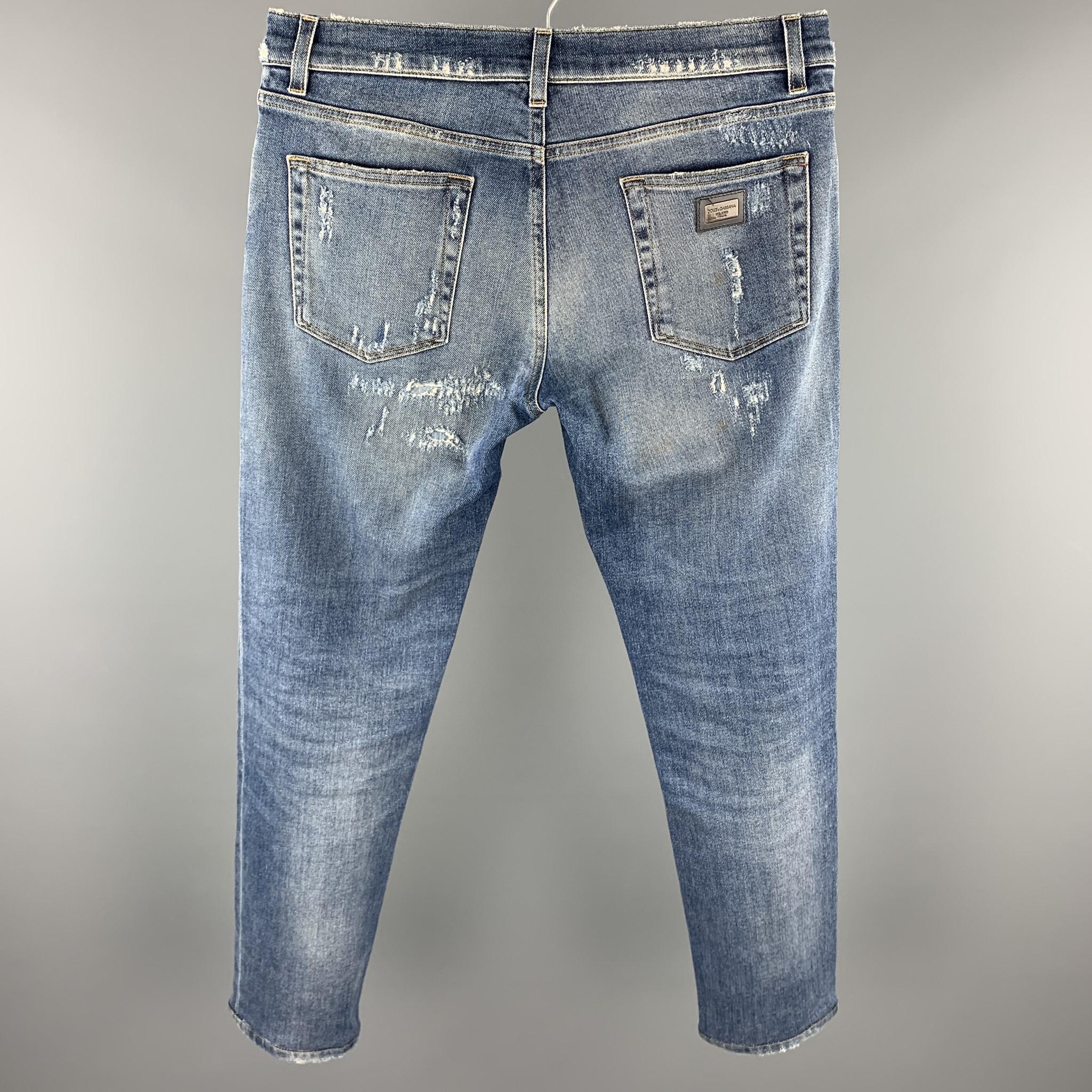 Gray DOLCE & GABBANA Size 32 Blue Distressed Denim Zip Fly Jeans