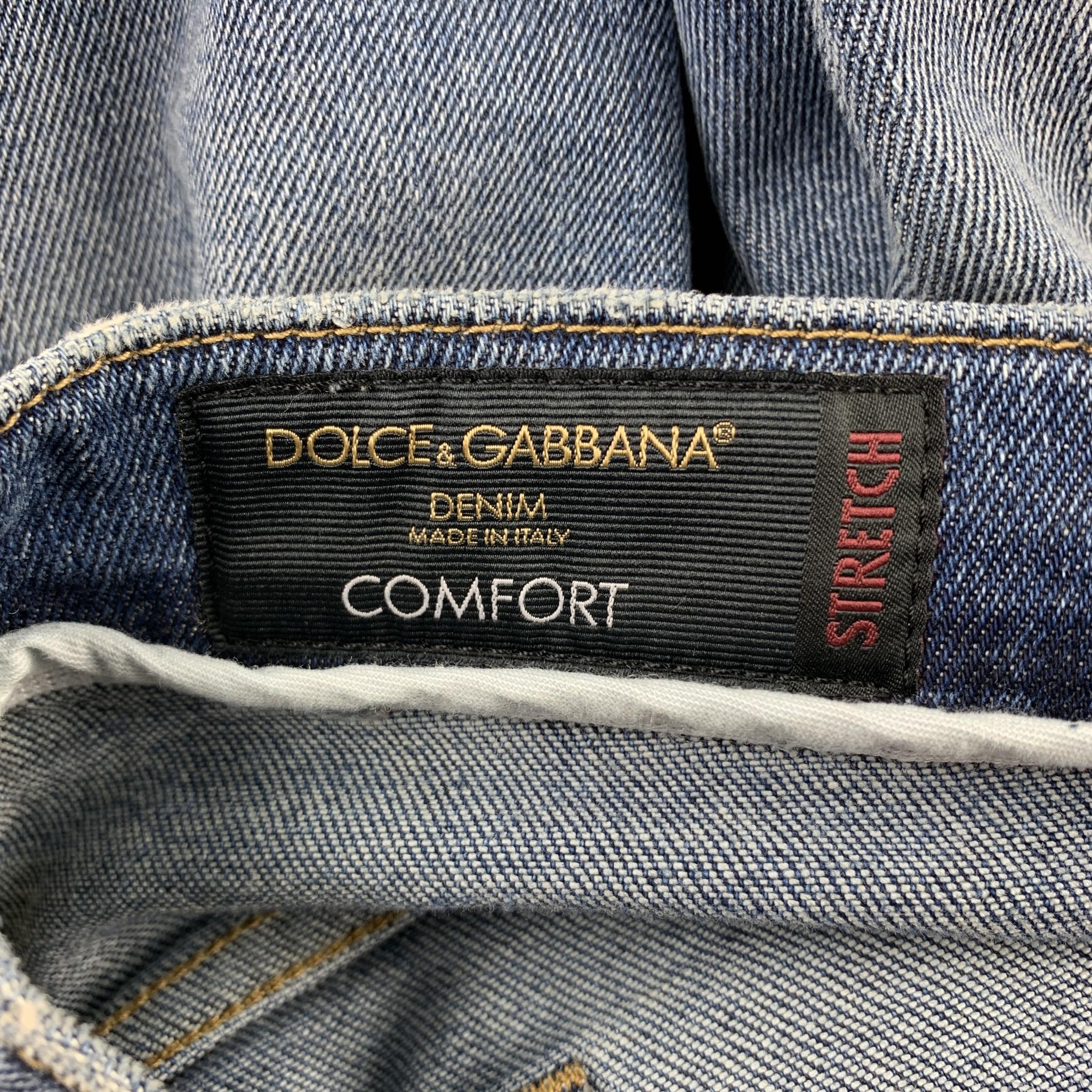 DOLCE & GABBANA Size 32 Blue Distressed Denim Zip Fly Jeans 1