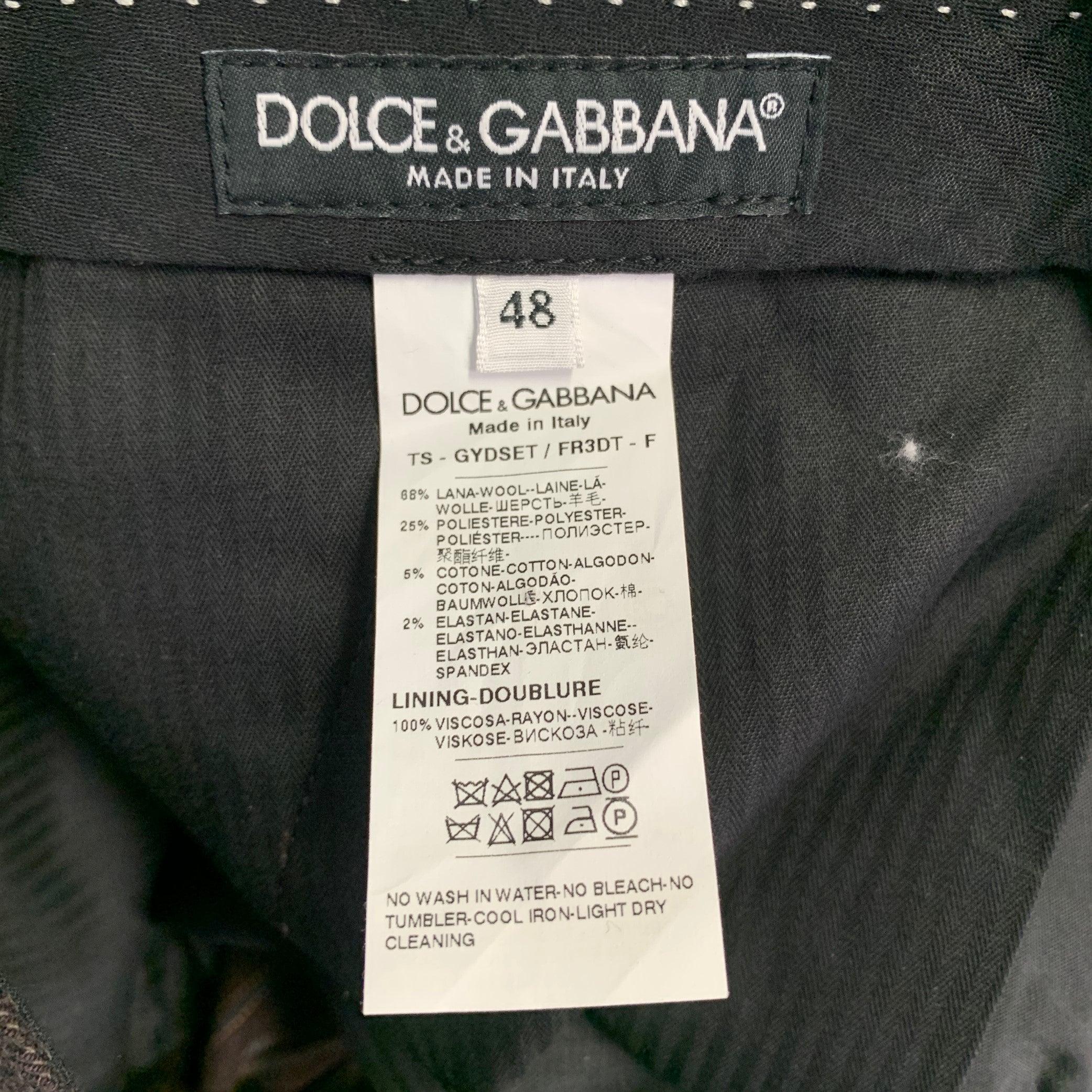 Dolce & Gabbana Size 32 Brown Grey Wool Blend Stripe Houndstooth Zip Fly Dress Pants Pour hommes en vente