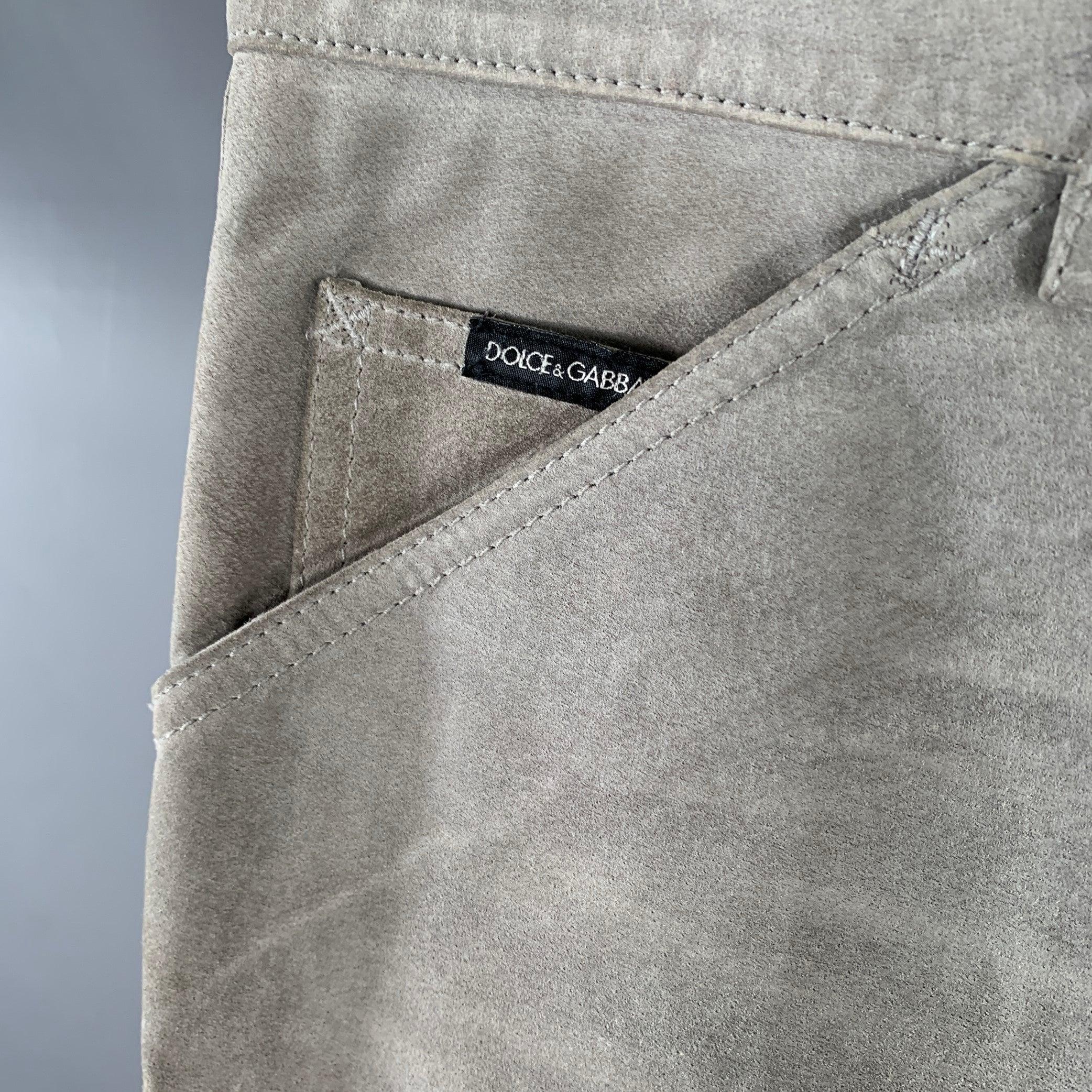 Men's DOLCE & GABBANA Size 32 Grey Suede Five Pockets Straight Casual Pants For Sale