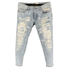 DOLCE & GABBANA Size 32 Light Blue Distressed Cotton Skinny Jeans