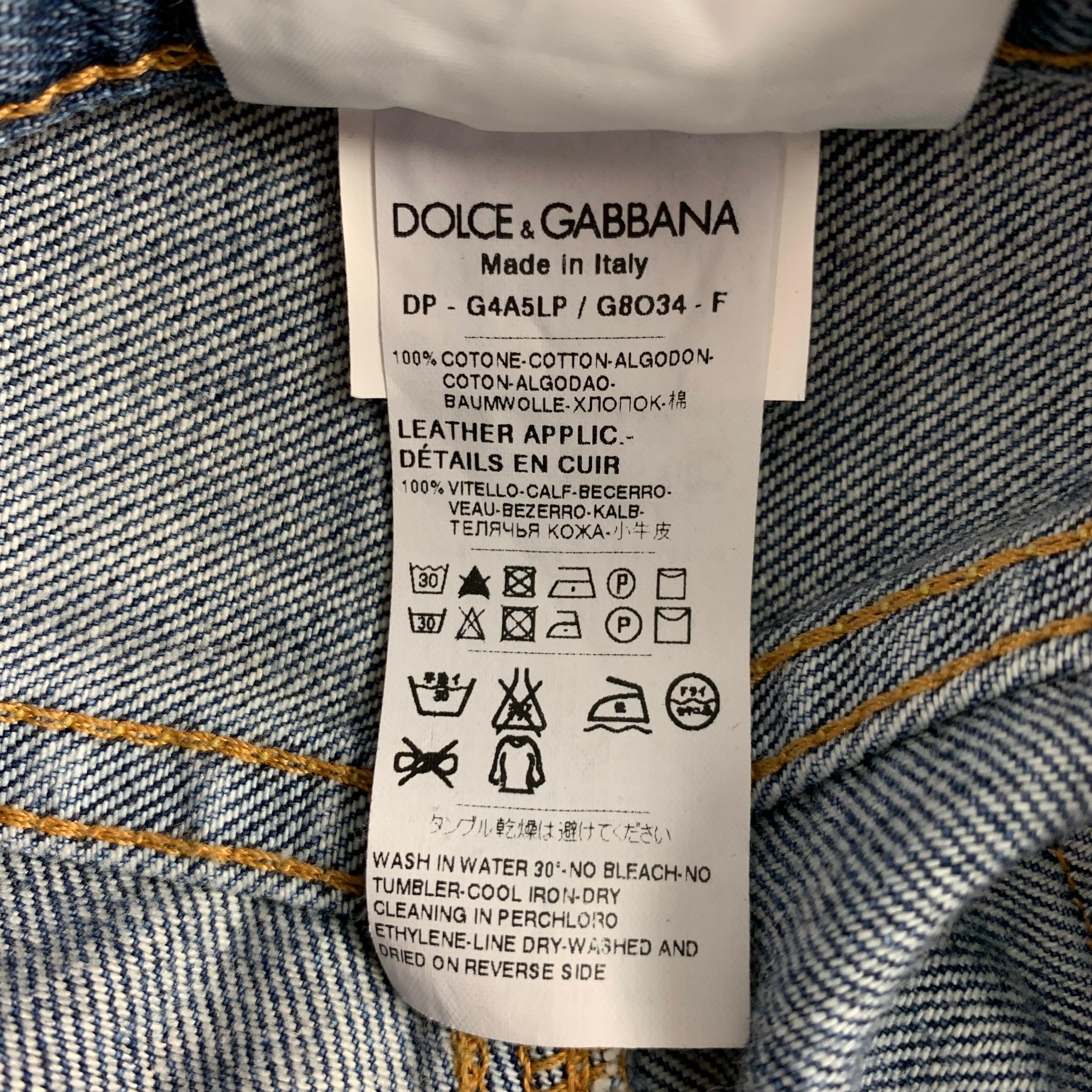 Men's DOLCE & GABBANA Size 32 Light Blue Distressed Cotton Zip Fly Jeans