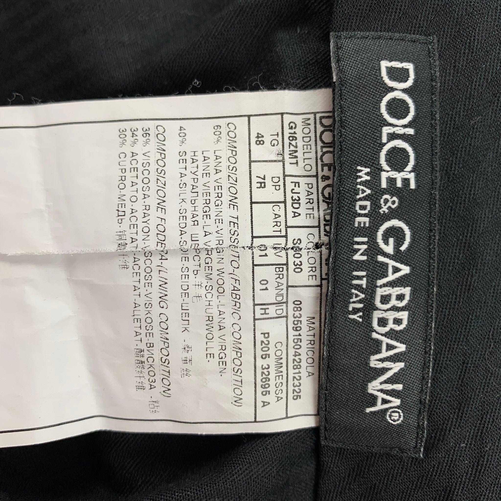 DOLCE & GABBANA Size 32 Navy Jacquard Wool Silk Zip Fly Dress Pants In Good Condition In San Francisco, CA