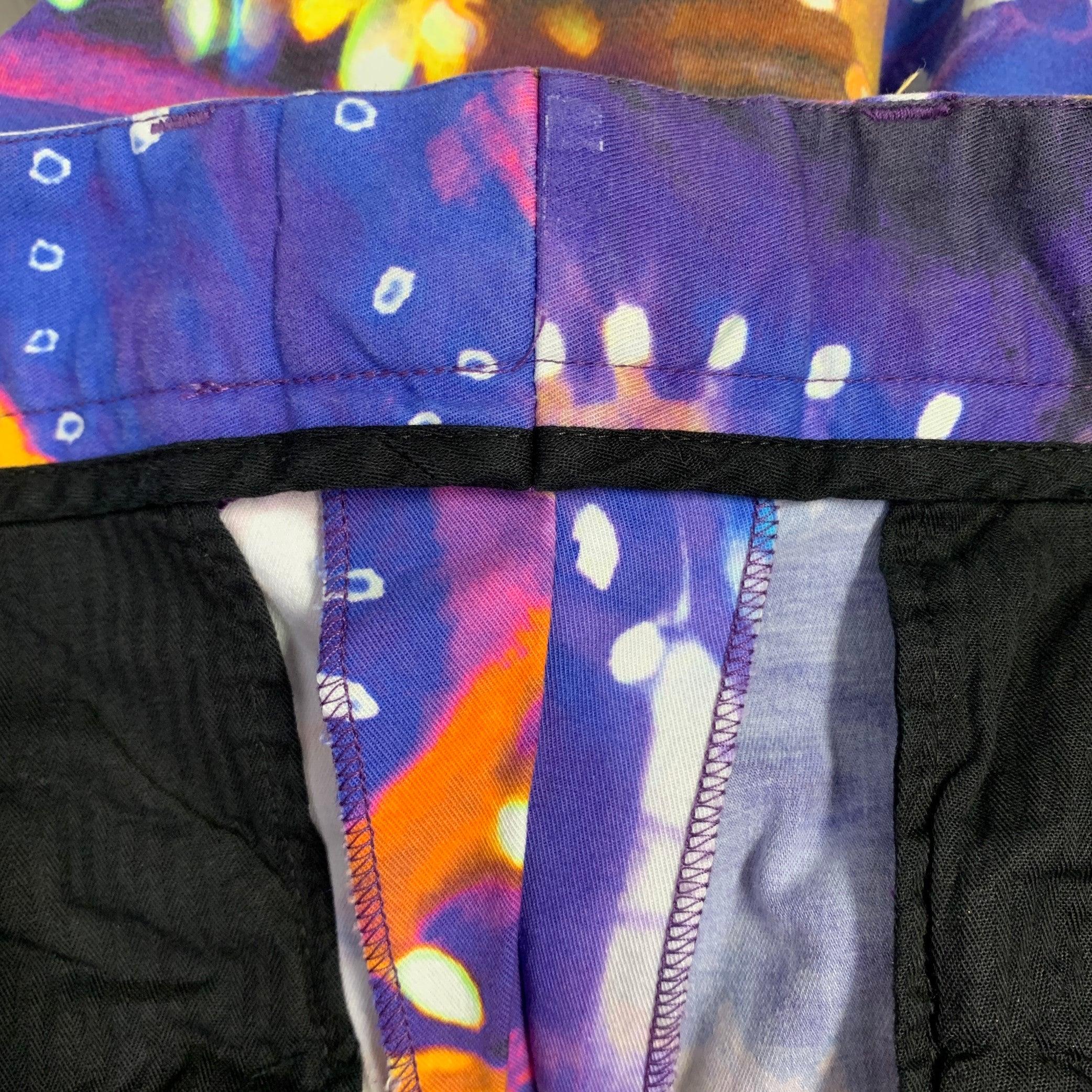 DOLCE & GABBANA Size 32 Purple Multi Color Print Cotton Blend Dress Pants In Excellent Condition In San Francisco, CA